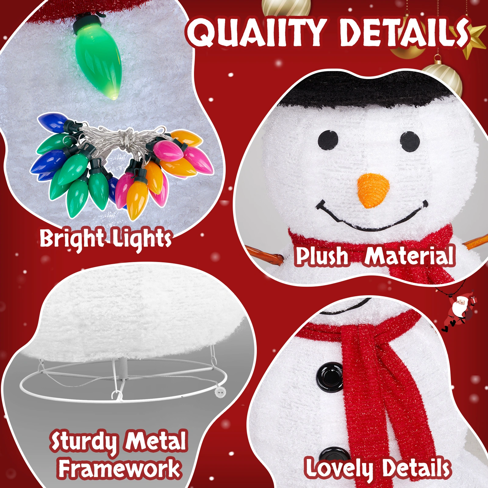 4ft 100 LED 20 Lantern Snowman String Lights Cashmere Fabric Retractable Outdoor Garden Decoration view 7