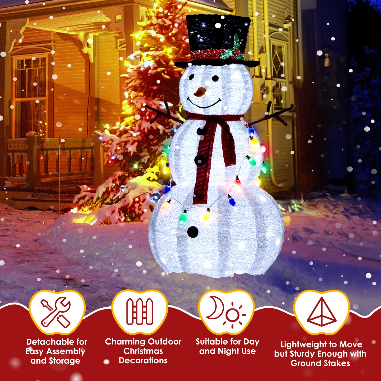 4ft 100 LED 20 Lantern Snowman String Lights Cashmere Fabric Retractable Outdoor Garden Decoration view 8