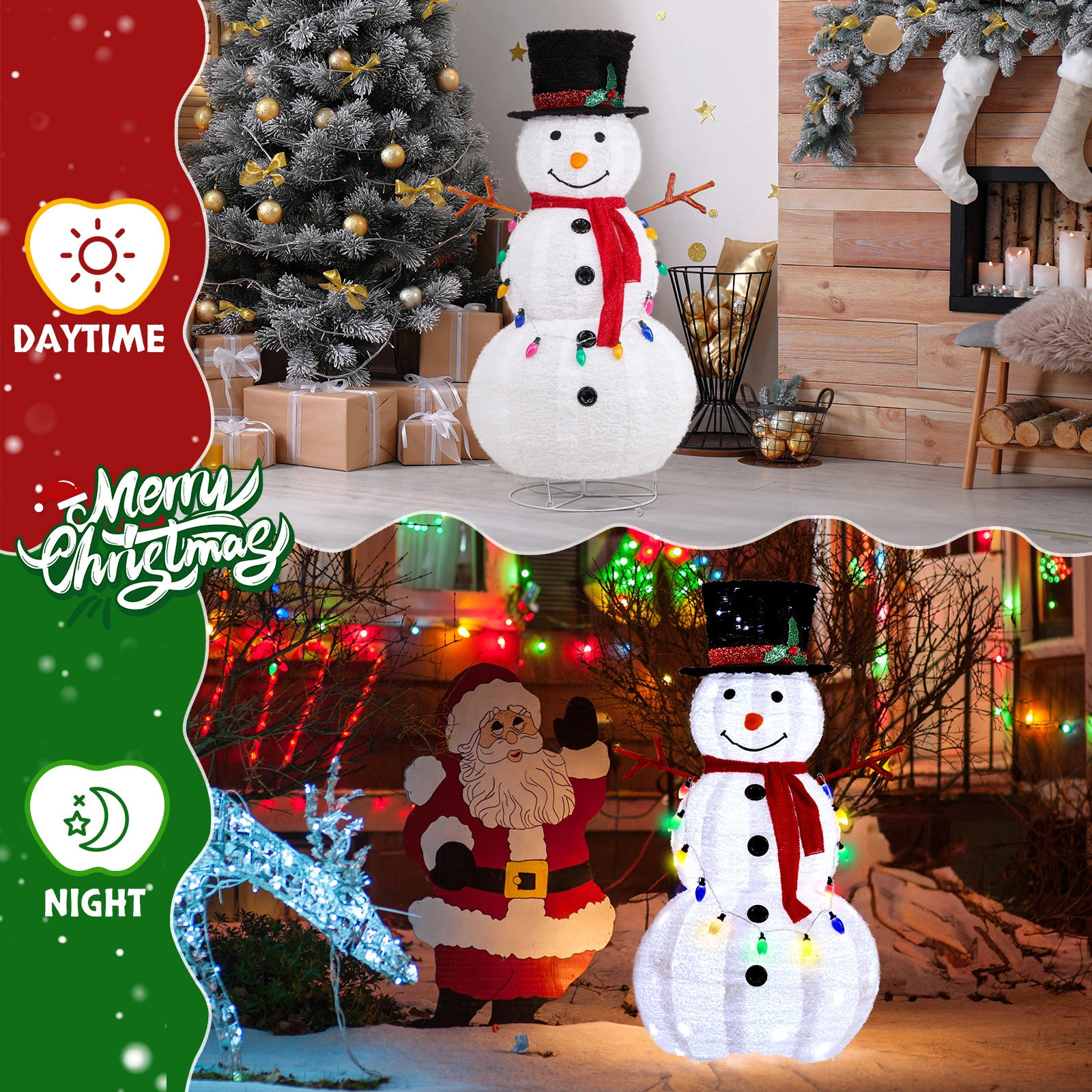 4ft 100 LED 20 Lantern Snowman String Lights Cashmere Fabric Retractable Outdoor Garden Decoration view 9