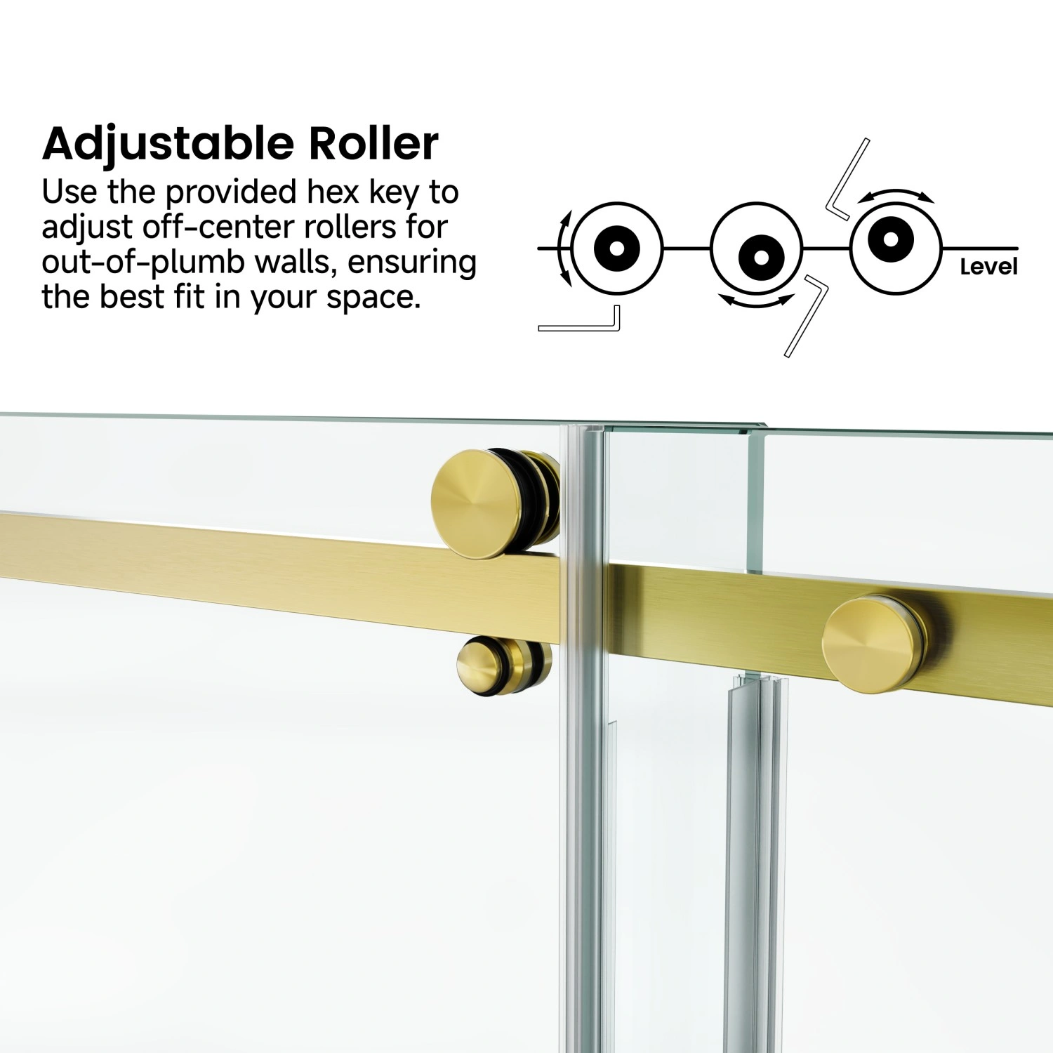 60x76 Inch Fixed Sliding Shower Door, Square Tube Handle, 3/8 10mm Tempered Glass, Stainless Steel Frame, Clear Panel view 4