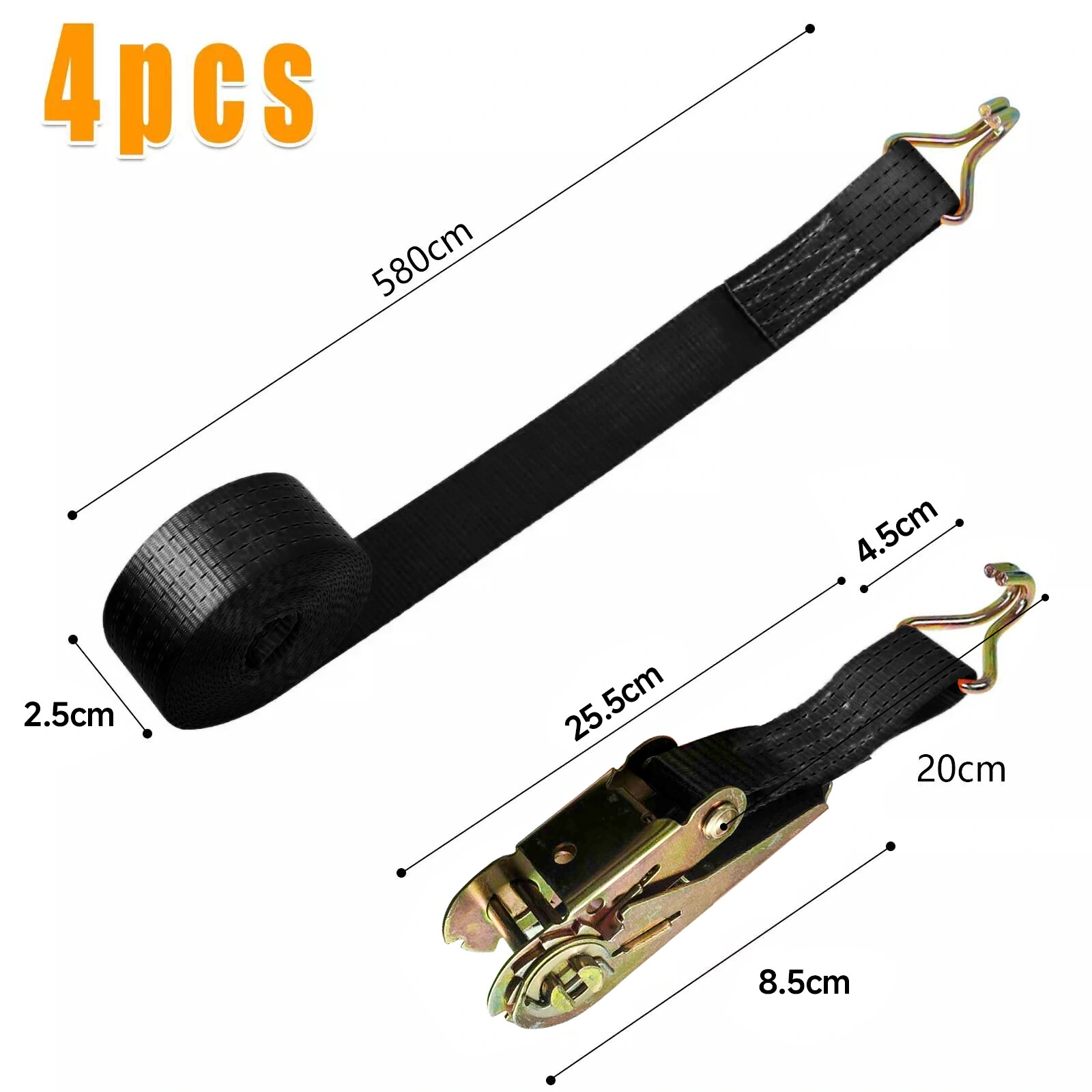 4x Ratchet Straps Tie Down 25mm x 6m Black 3000kg Lashing Endless Loop Straps view 3