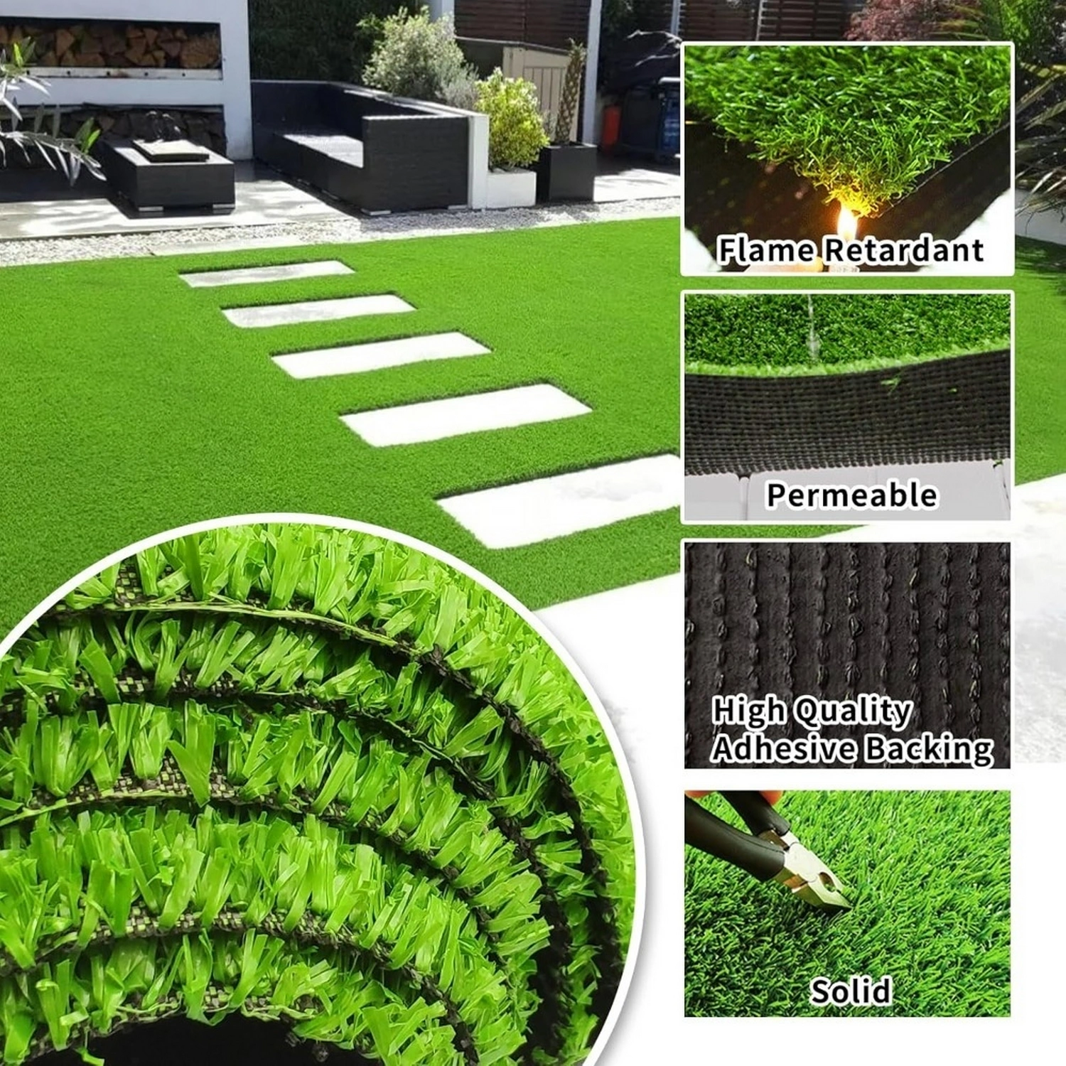 3ft x 16ft Premium Artificial Turf Mat with Drainage Holes, Thick Fake Grass with Rubber Backing for Indoor Outdoor Pet Garden Lawn Patio Balcony view 4