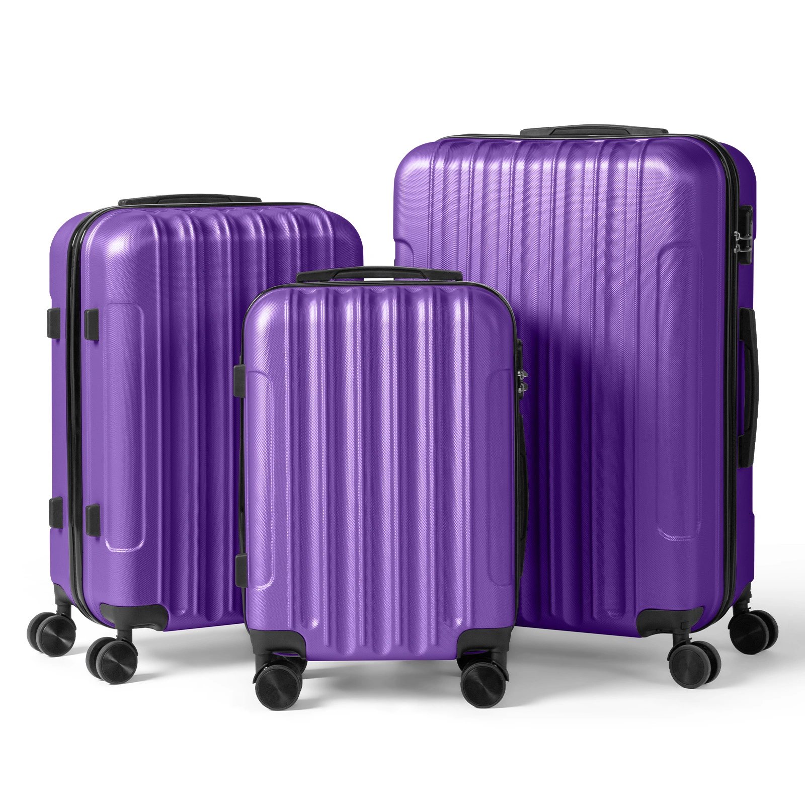 ABS Trolley Case 20in 24in 28in 3PCS Suitcase Set Vertical Striped Frosted Case Suitcase Purple view 13
