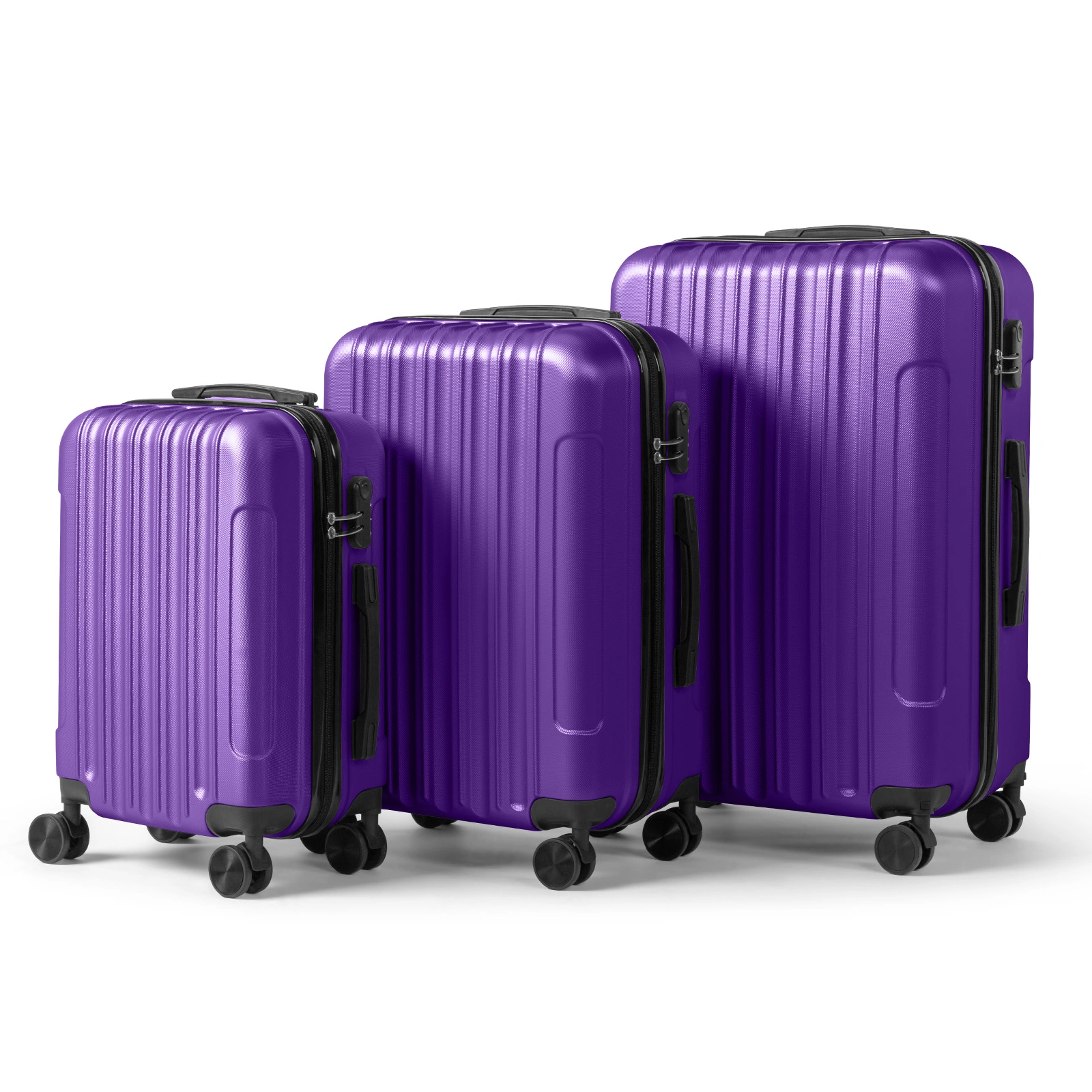 ABS Trolley Case 20in 24in 28in 3PCS Suitcase Set Vertical Striped Frosted Case Suitcase Purple view 14