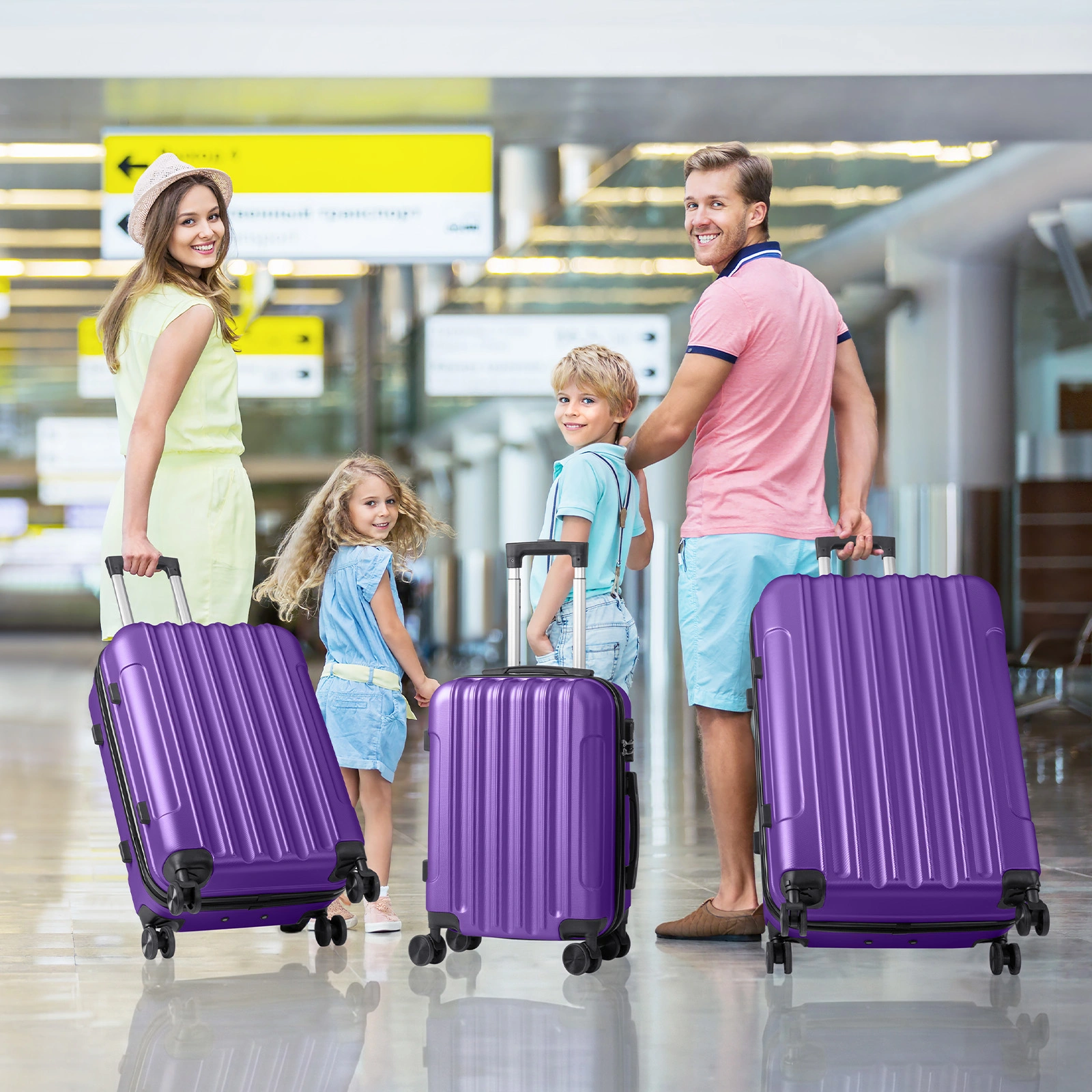 ABS Trolley Case 20in 24in 28in 3PCS Suitcase Set Vertical Striped Frosted Case Suitcase Purple view 16