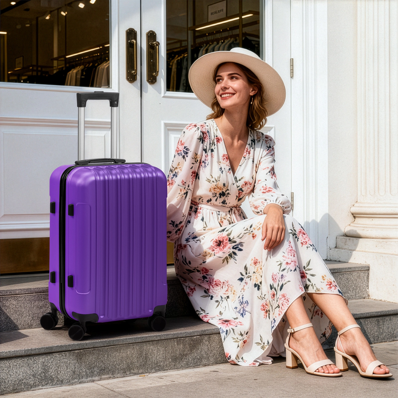 ABS Trolley Case 20in 24in 28in 3PCS Suitcase Set Vertical Striped Frosted Case Suitcase Purple view 18
