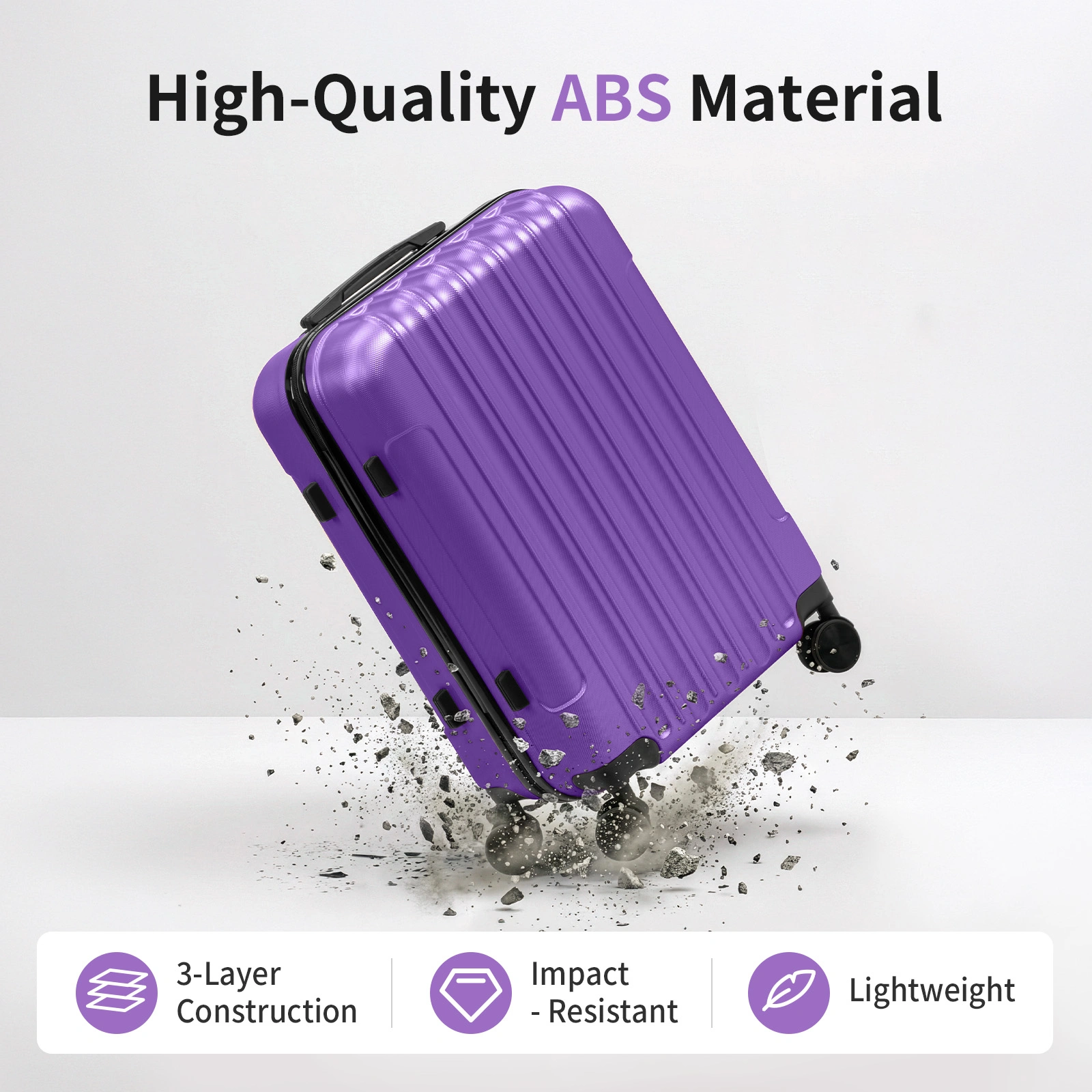 ABS Trolley Case 20in 24in 28in 3PCS Suitcase Set Vertical Striped Frosted Case Suitcase Purple view 20
