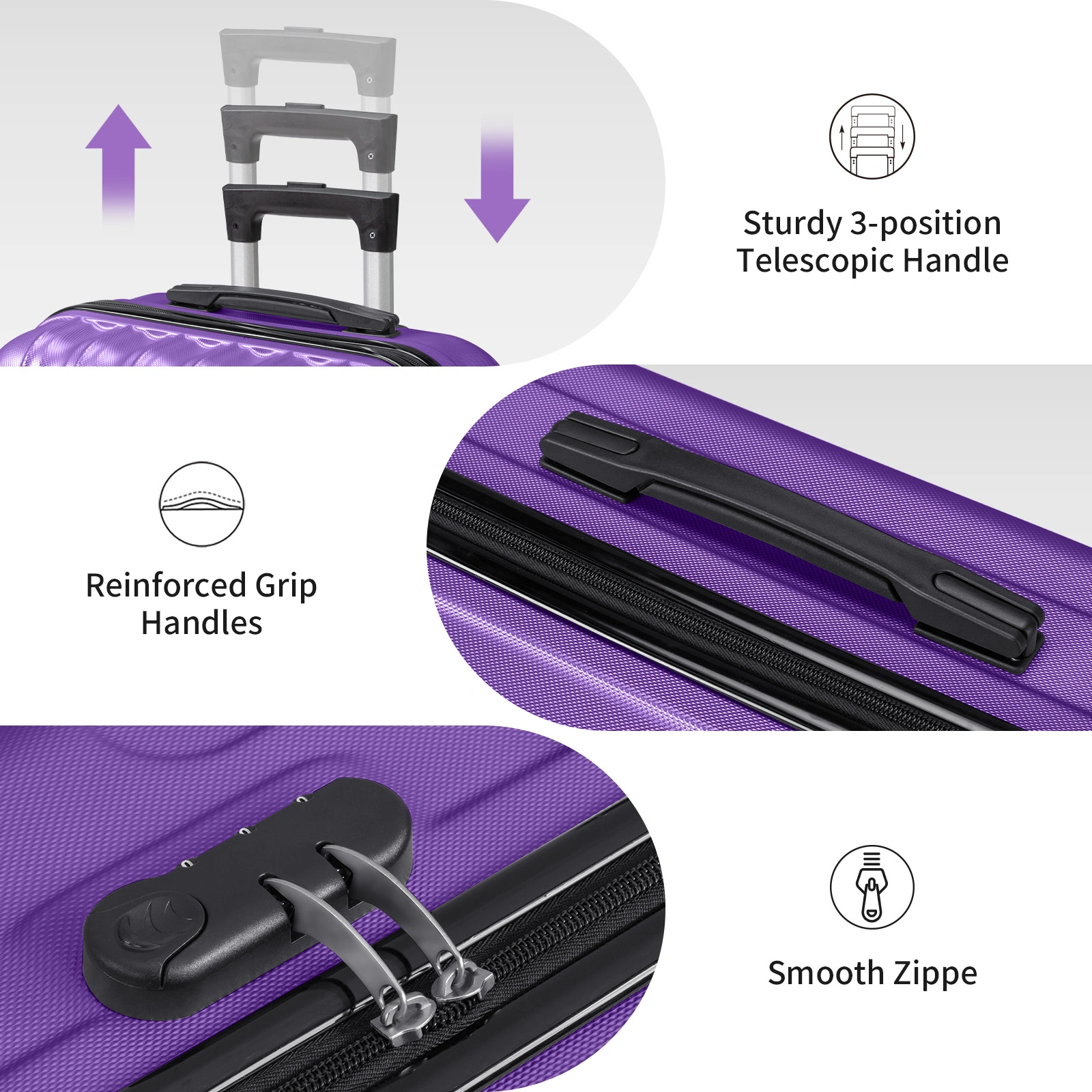 ABS Trolley Case 20in 24in 28in 3PCS Suitcase Set Vertical Striped Frosted Case Suitcase Purple view 22