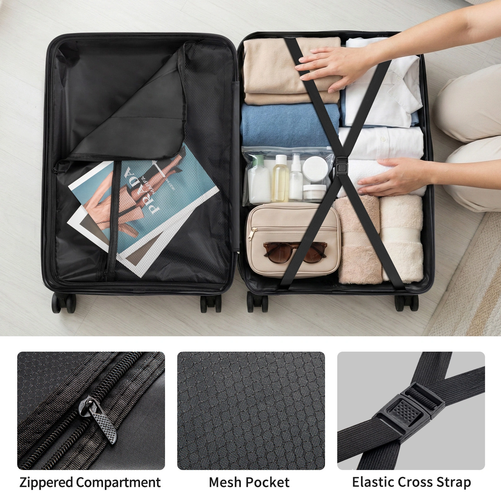 ABS Trolley Case 20in 24in 28in 3PCS Suitcase Set Vertical Striped Frosted Case Suitcase Purple view 23