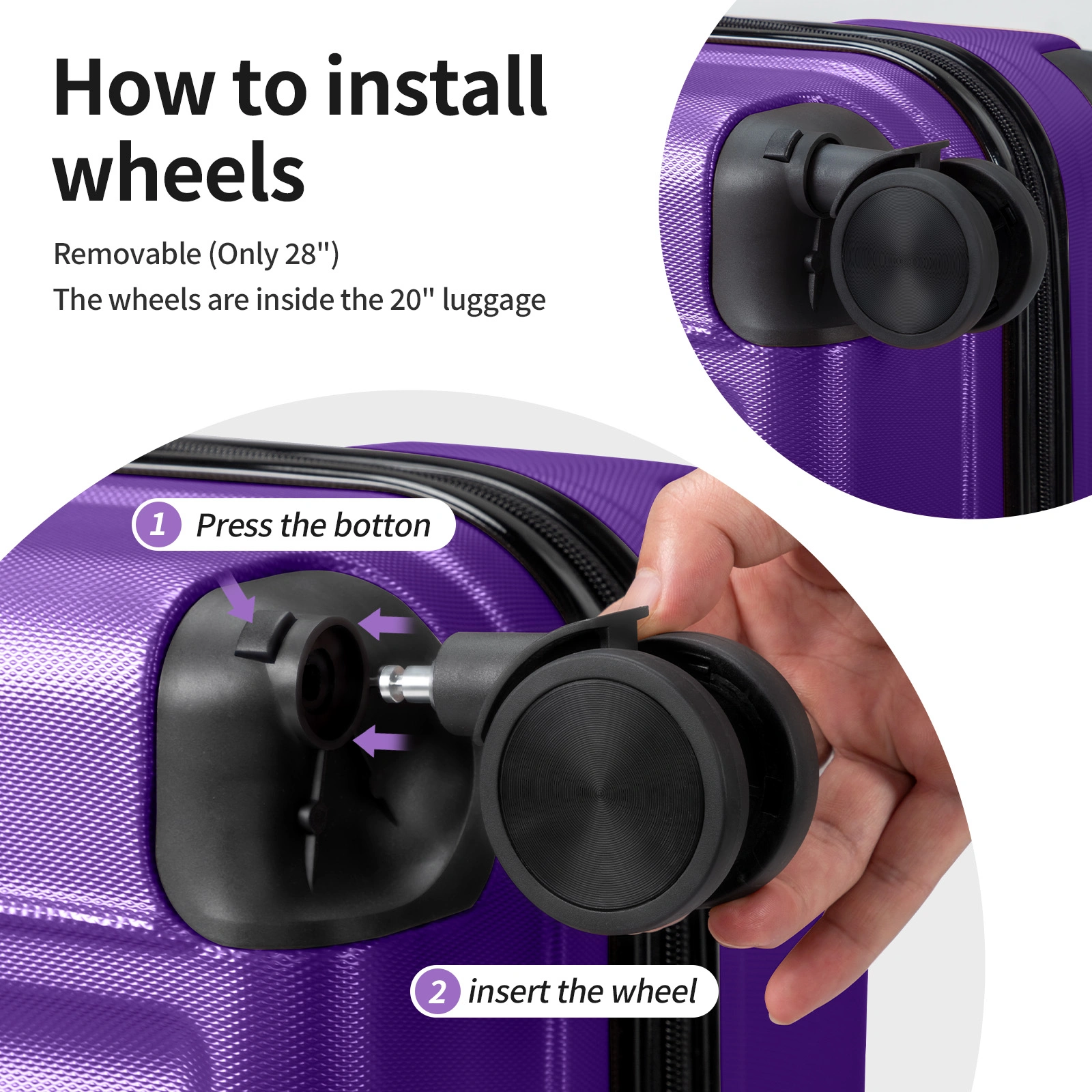 ABS Trolley Case 20in 24in 28in 3PCS Suitcase Set Vertical Striped Frosted Case Suitcase Purple view 24