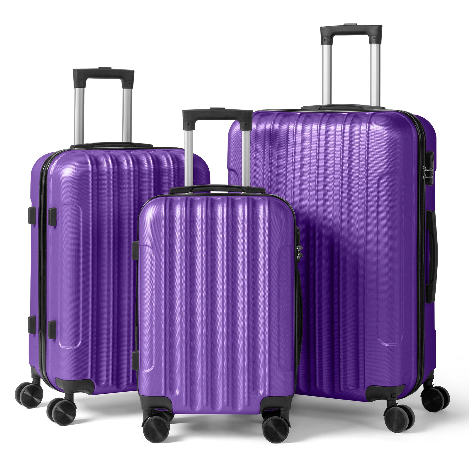 ABS Trolley Case 20in 24in 28in 3PCS Suitcase Set Vertical Striped Frosted Case Suitcase Purple view 25