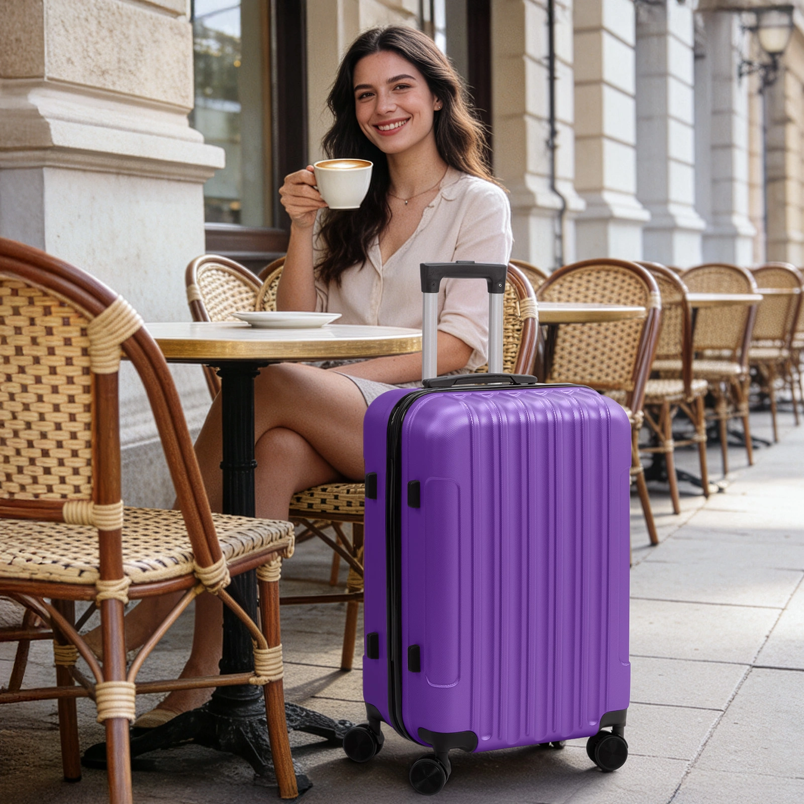 ABS Trolley Case 20in 24in 28in 3PCS Suitcase Set Vertical Striped Frosted Case Suitcase Purple view 5
