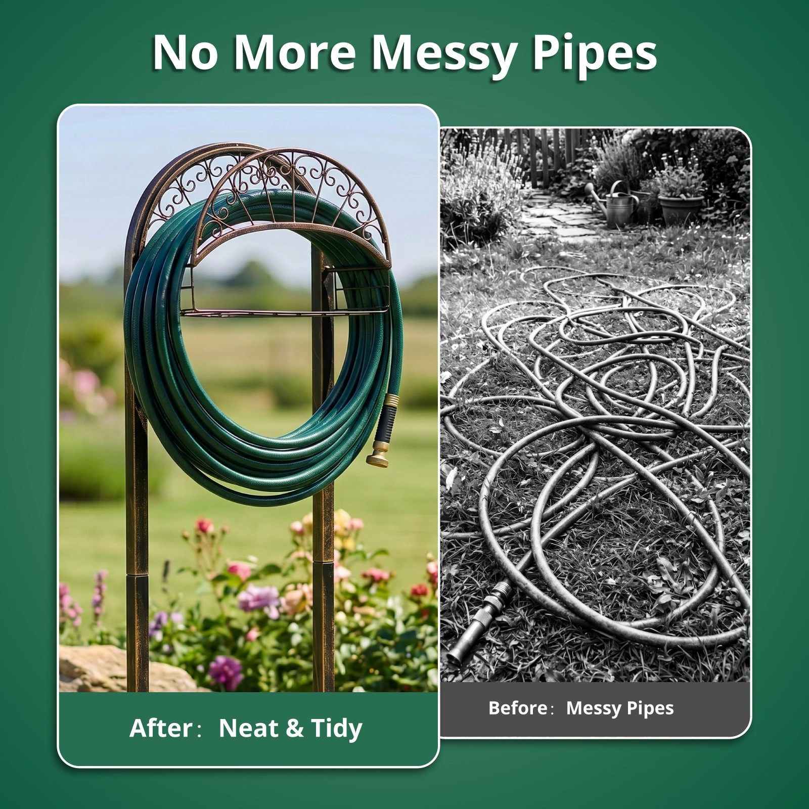 Garden Hose Holder, Water Hose Holder Stand with Storage Basket, Heavy Duty Freestanding Garden Hose Hanger Storage Rack with 4 Spikes for Outside Yard Lawn Farm, Bronze view 7