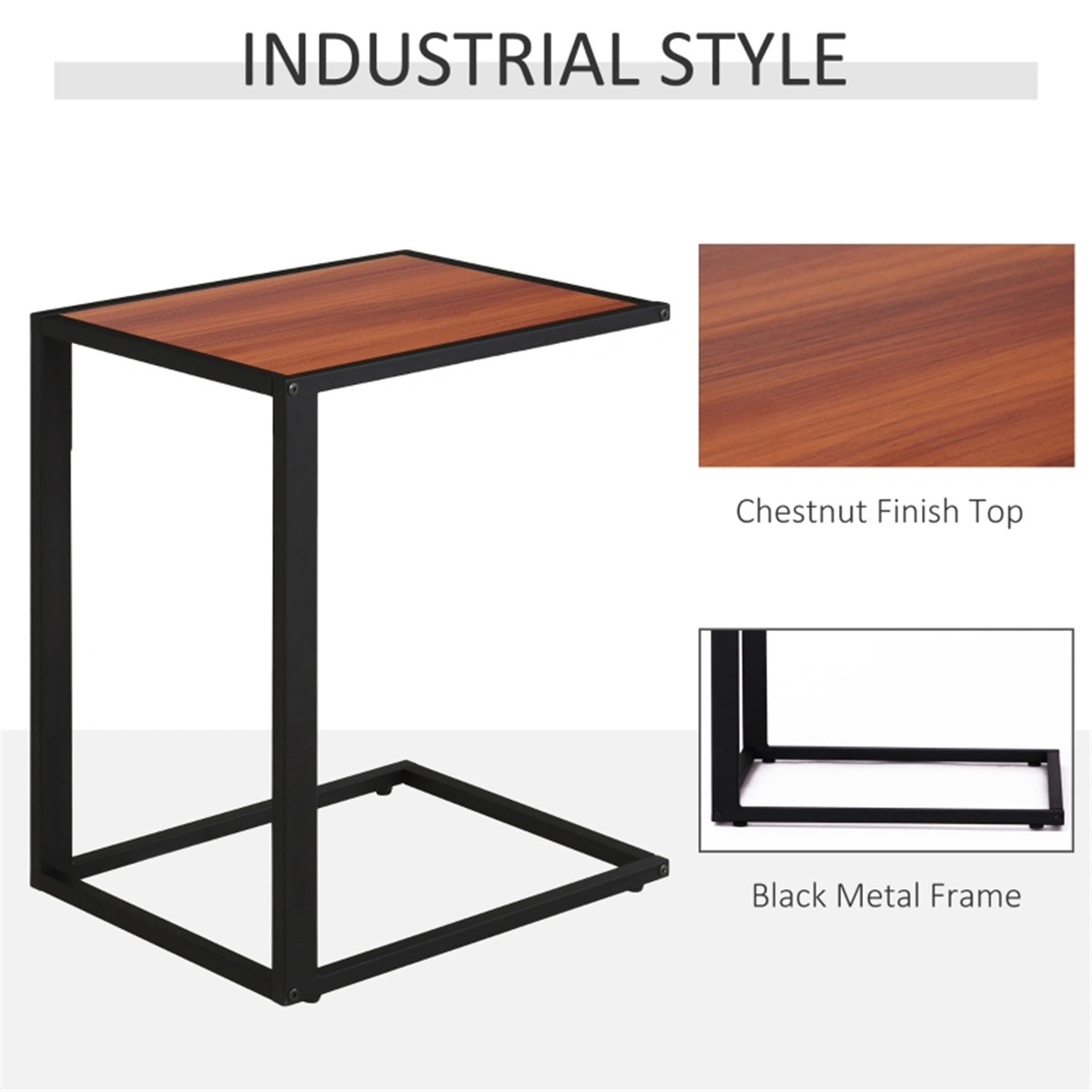 C-Shaped Coffee Table Side Table with Storage Shelf Top, Modern Living Room End Table view 3