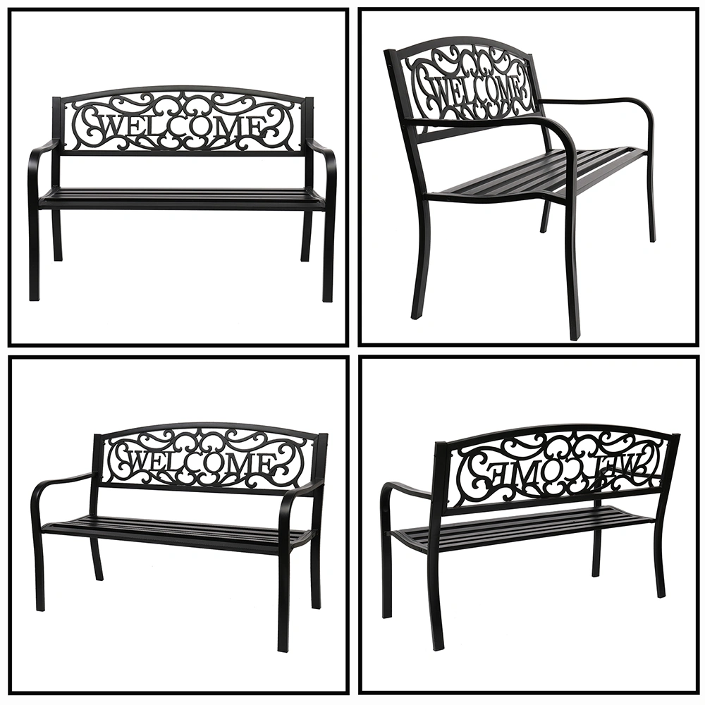50" Outdoor Welcome Backrest Cast Iron Bench view 12