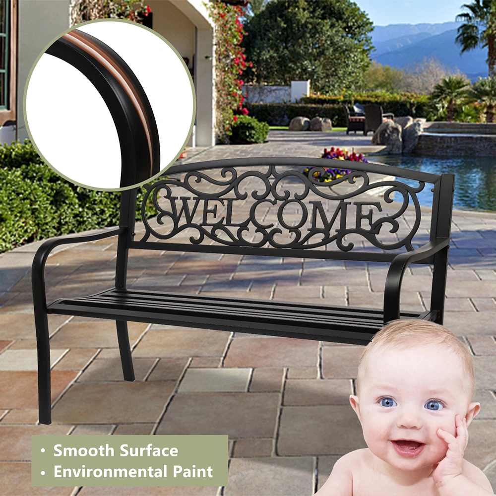 50" Outdoor Welcome Backrest Cast Iron Bench view 15