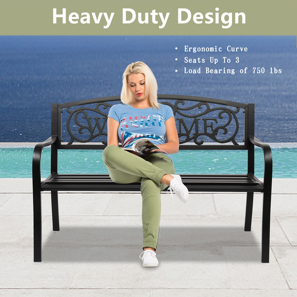 50" Outdoor Welcome Backrest Cast Iron Bench view 16