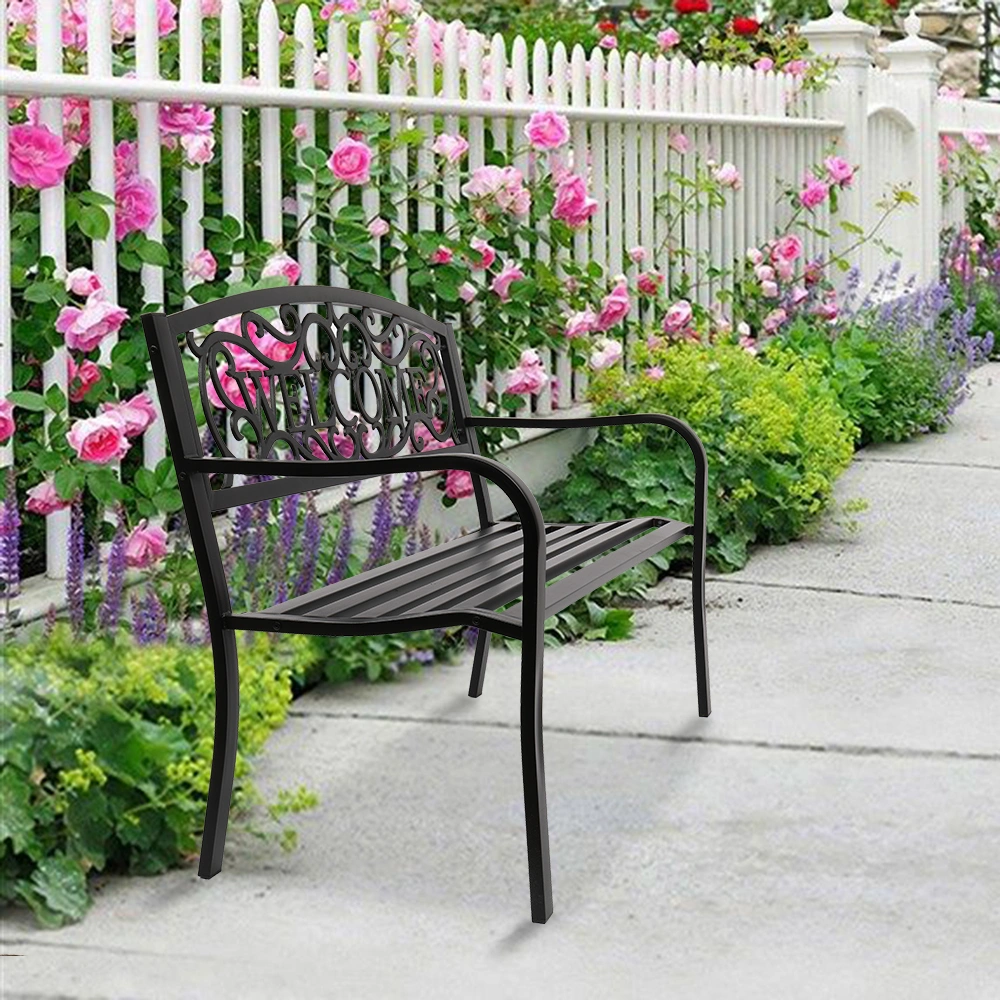 50" Outdoor Welcome Backrest Cast Iron Bench view 17