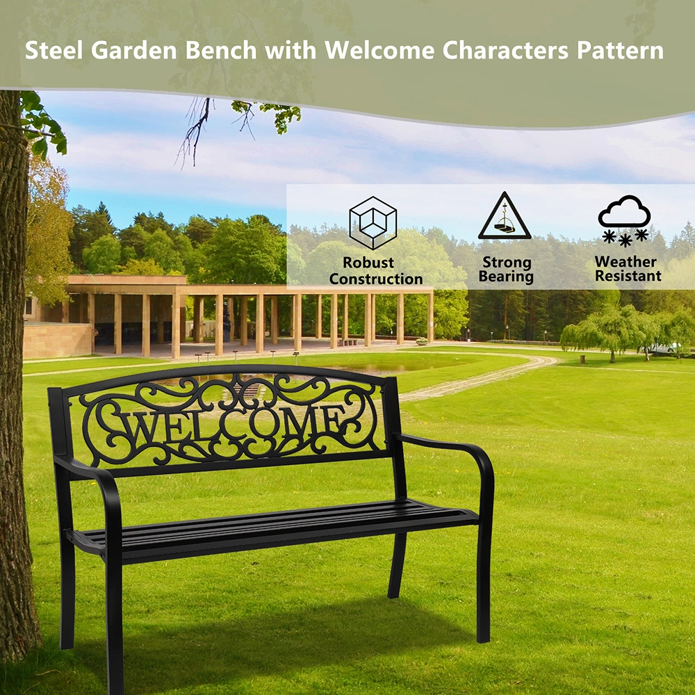 50" Outdoor Welcome Backrest Cast Iron Bench view 18