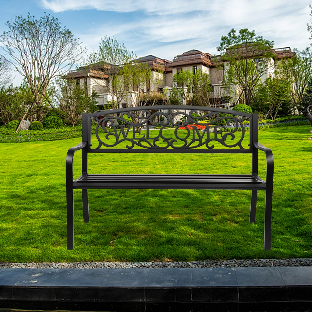 50" Outdoor Welcome Backrest Cast Iron Bench view 19