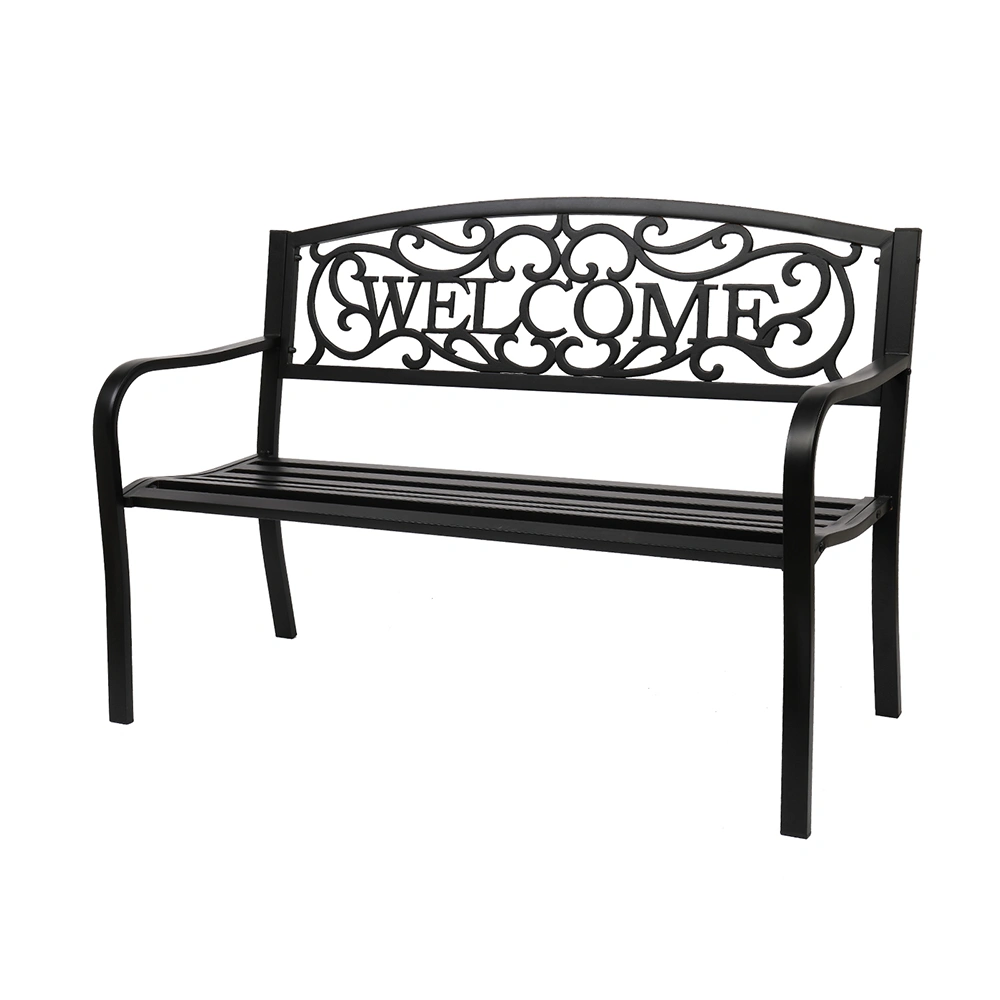 50" Outdoor Welcome Backrest Cast Iron Bench view 2