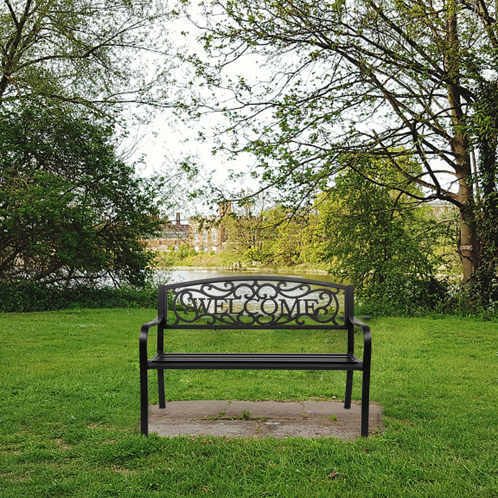50" Outdoor Welcome Backrest Cast Iron Bench view 21