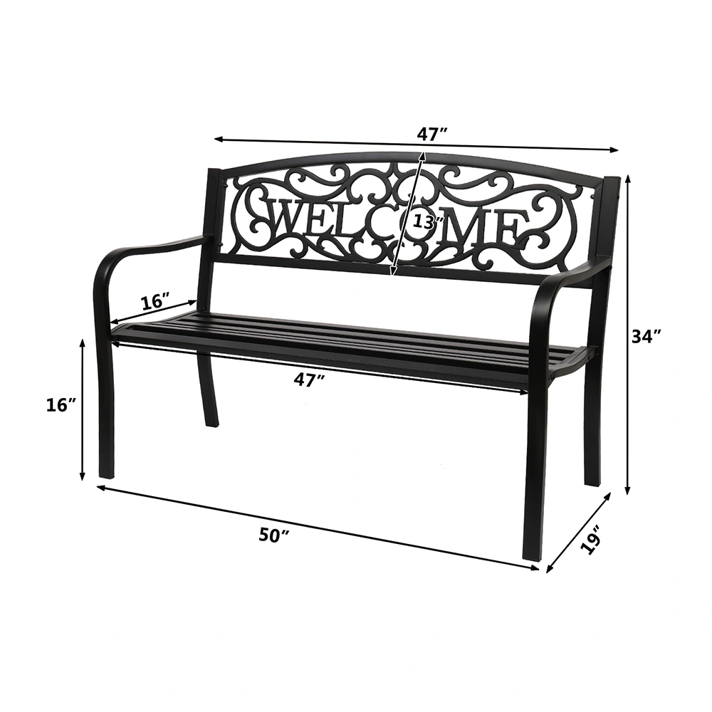50" Outdoor Welcome Backrest Cast Iron Bench view 8