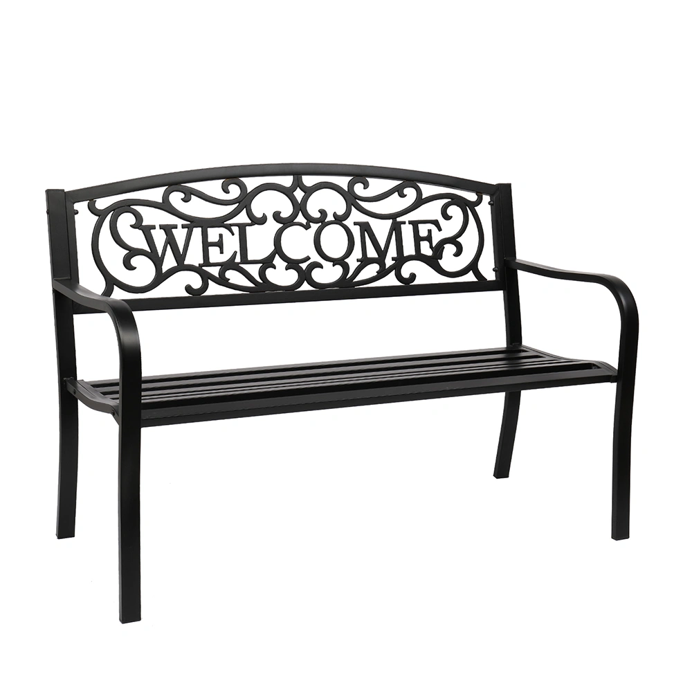 50" Outdoor Welcome Backrest Cast Iron Bench view 9