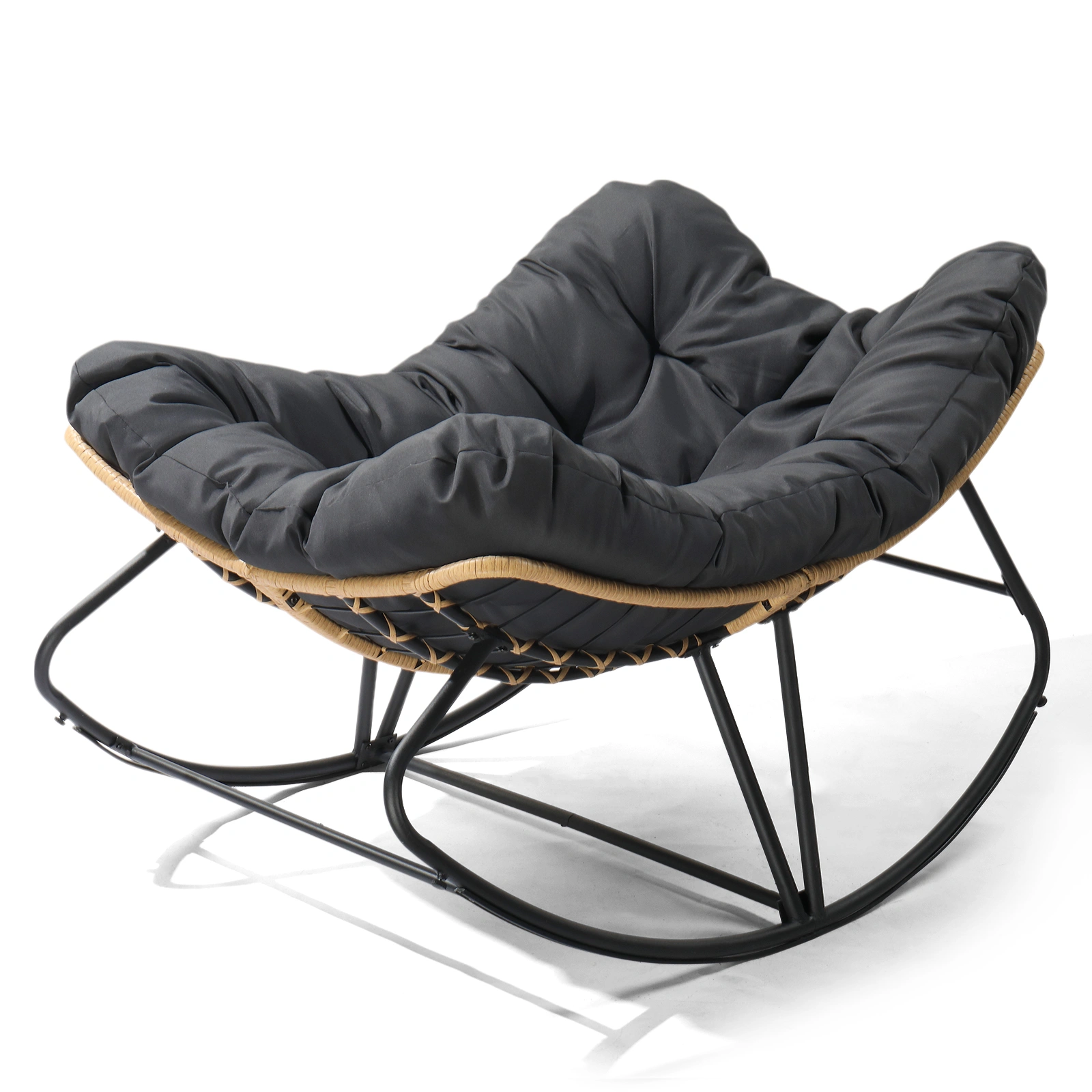 Oversized Rattan Papasan Chair, Outdoor Steel Wicker Rocking Seating with Thick Padded Cushion for Patio, Living Room, Backyard, Porch (Yellow Wicker & Gray Cushion) view 2