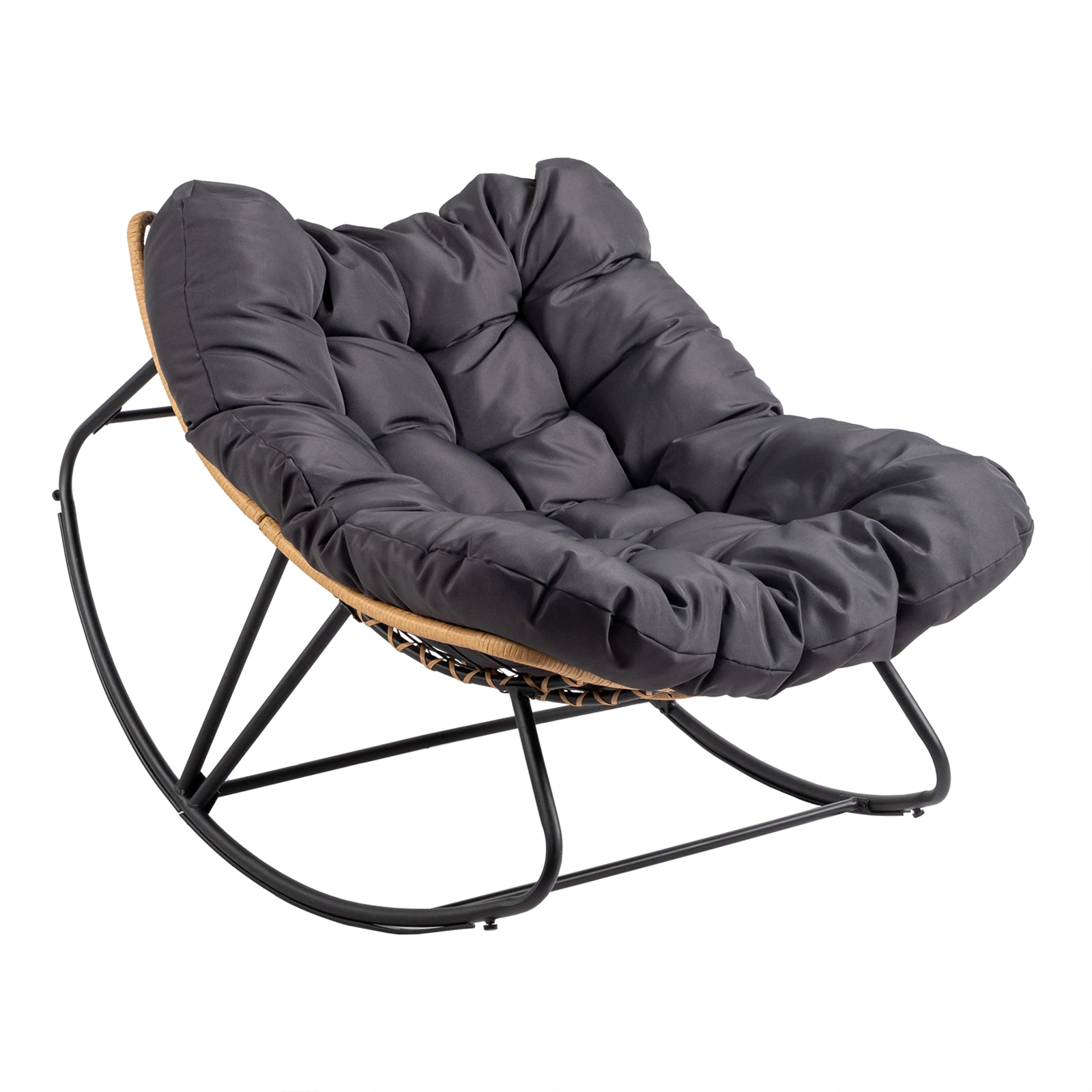Oversized Rattan Papasan Chair, Outdoor Steel Wicker Rocking Seating with Thick Padded Cushion for Patio, Living Room, Backyard, Porch (Yellow Wicker & Gray Cushion) view 3