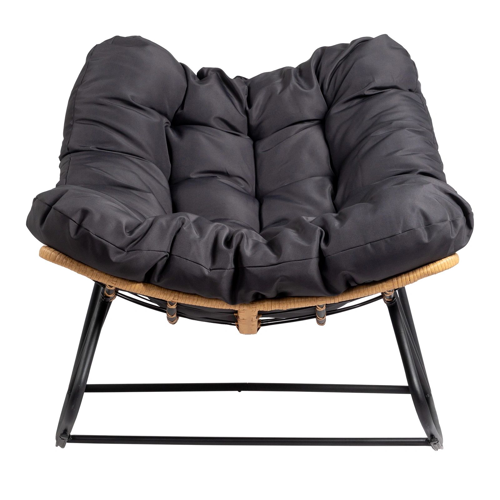 Oversized Rattan Papasan Chair, Outdoor Steel Wicker Rocking Seating with Thick Padded Cushion for Patio, Living Room, Backyard, Porch (Yellow Wicker & Gray Cushion) view 4