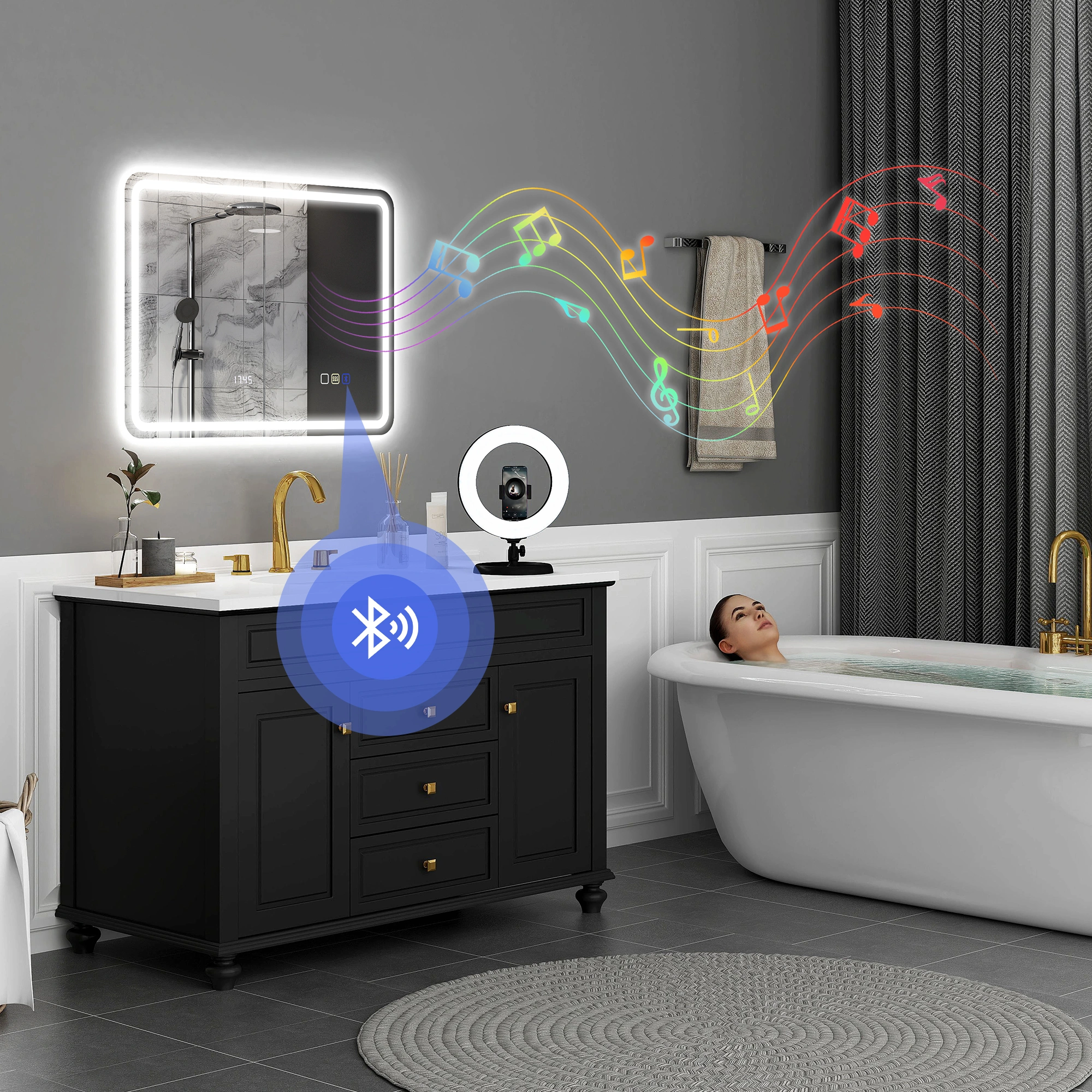 Bathroom Vanity Cabinet with Mirror, Modern Wall Hung Medicine Storage, Soft Close Door, Tempered Glass Shelf