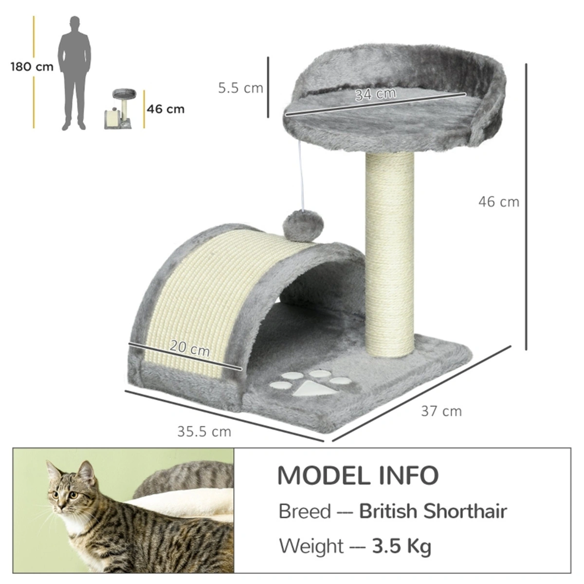 Multi-Level Cat Tree Tower with Scratching Posts Cozy Condo Kennel Perch and Hanging Basket for Kittens