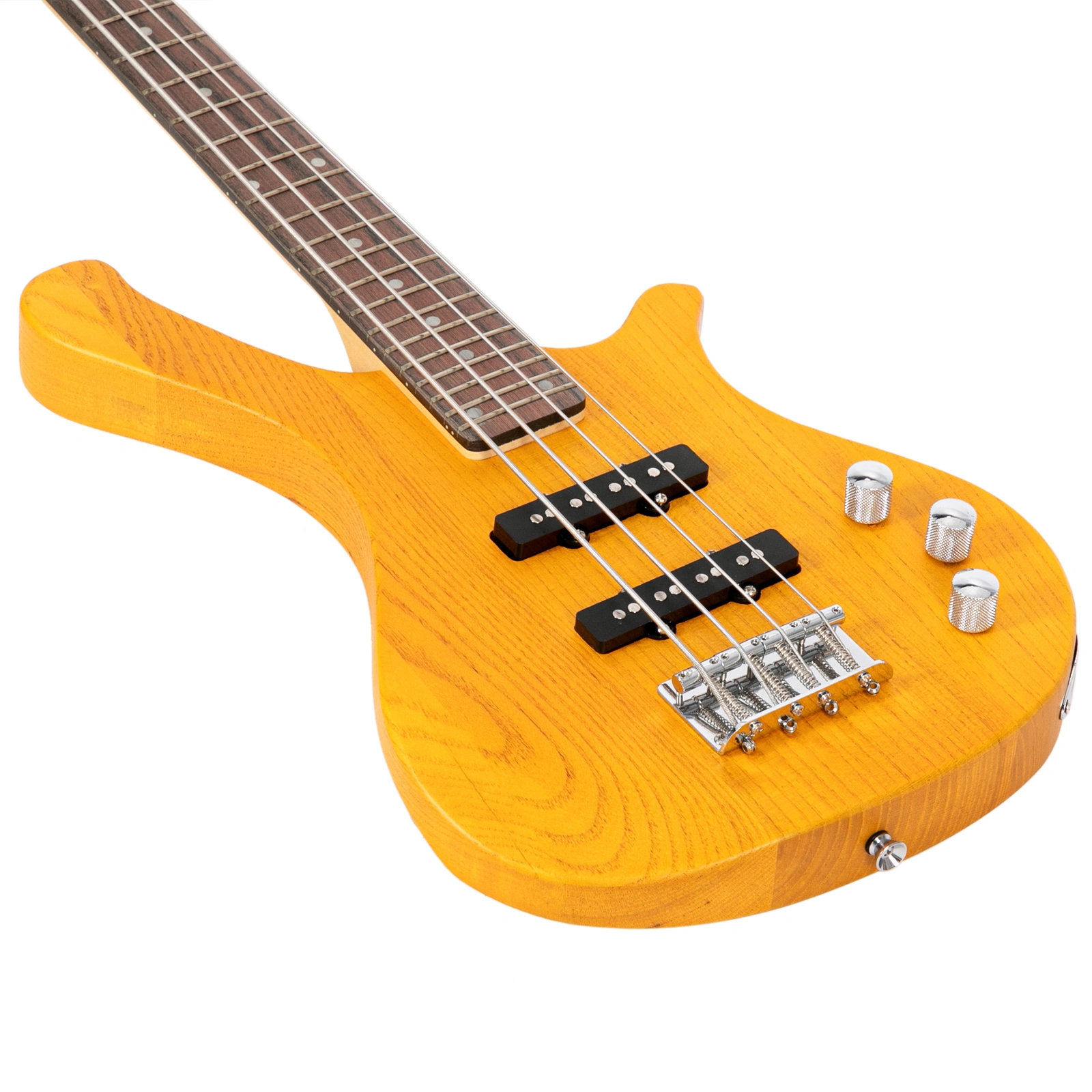 GW101 36in Small Scale Electric Bass Guitar Suit With Mahogany Body SS Pickups, Guitar Bag, Strap, Cable Transparent Yellow view 11