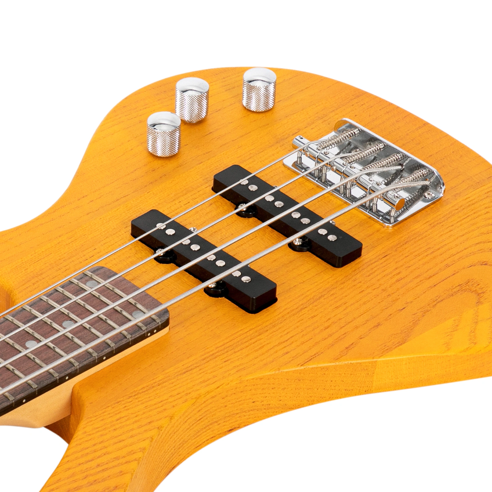 GW101 36in Small Scale Electric Bass Guitar Suit With Mahogany Body SS Pickups, Guitar Bag, Strap, Cable Transparent Yellow view 12