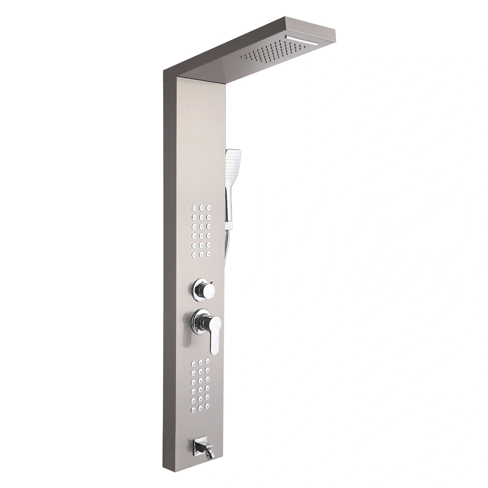 48 in LED Shower Panel Tower System 5 in 1 Multi-Function Stainless Steel Rainfall Waterfall Massage Jets Tub Spout Hand Shower for Home Hotel - Silver