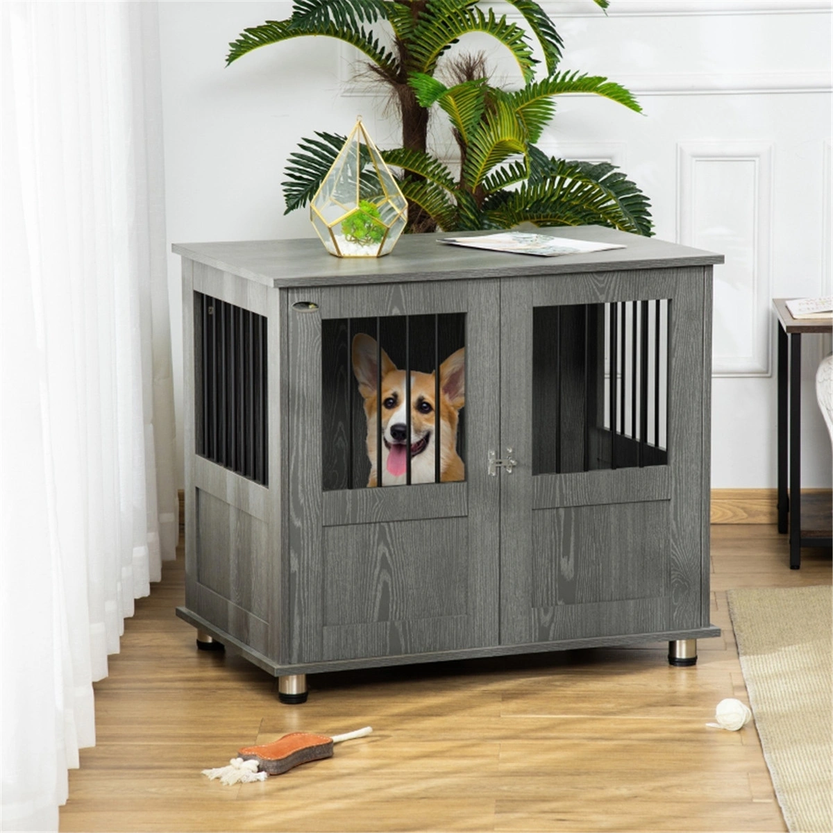 Medium Dog Crate, Folding Pet Kennel, Heavy Duty Metal Dog Crate with Dividers, Single/Double Door, Quiet Design
