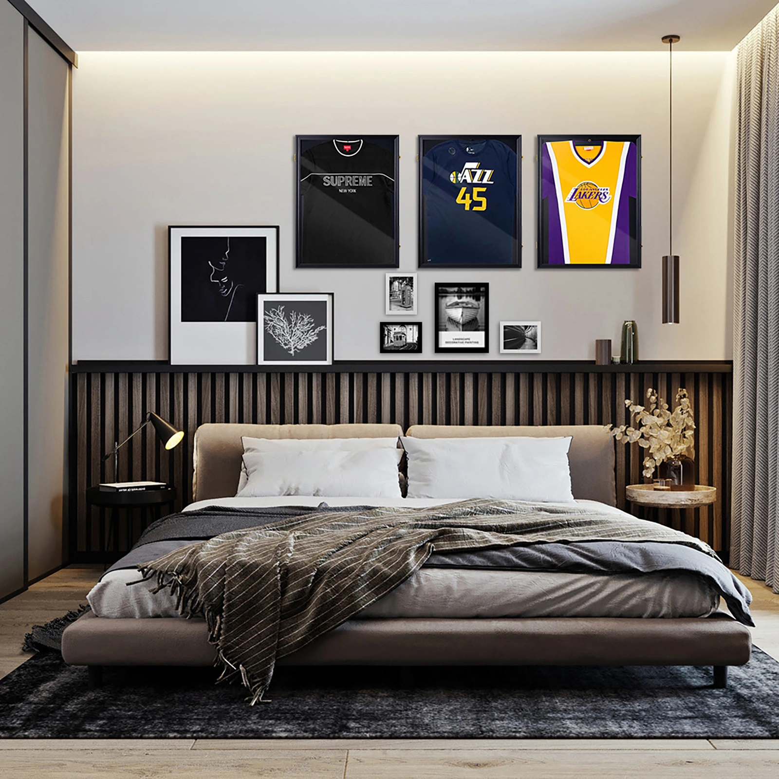 Shirt Display Frame With UV Resistant Acrylic and Hanger, Wall Mounted Baseball Basketball Football Hockey Shirt Display Frame Black view 3
