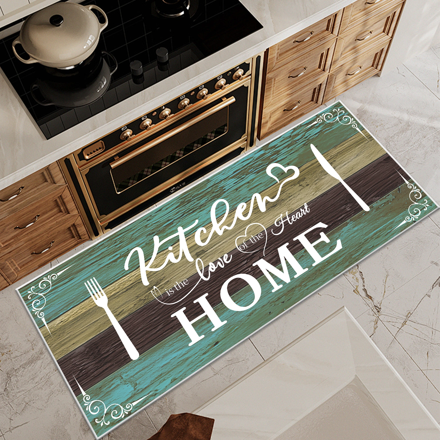Boho Kitchen Rug Sets 3 Pieces, Washable Kitchen Mats for Floor, Non Slip Soft Kitchen Area Rug Floor Mat for Kitchen, Laundry Room and Hallway (Teal, 20''x32''+20''x48''+20''x60'') view 10