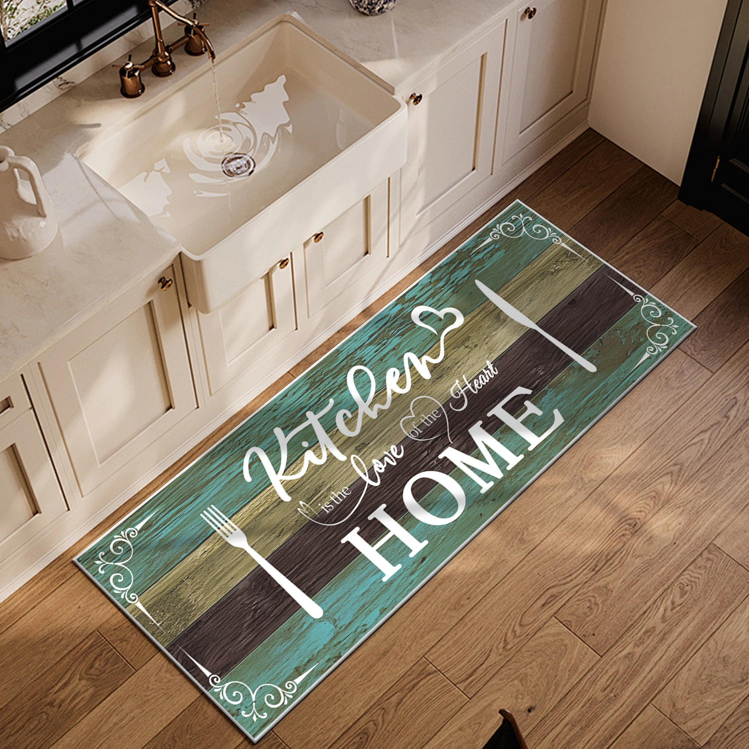 Boho Kitchen Rug Sets 3 Pieces, Washable Kitchen Mats for Floor, Non Slip Soft Kitchen Area Rug Floor Mat for Kitchen, Laundry Room and Hallway (Teal, 20''x32''+20''x48''+20''x60'') view 6