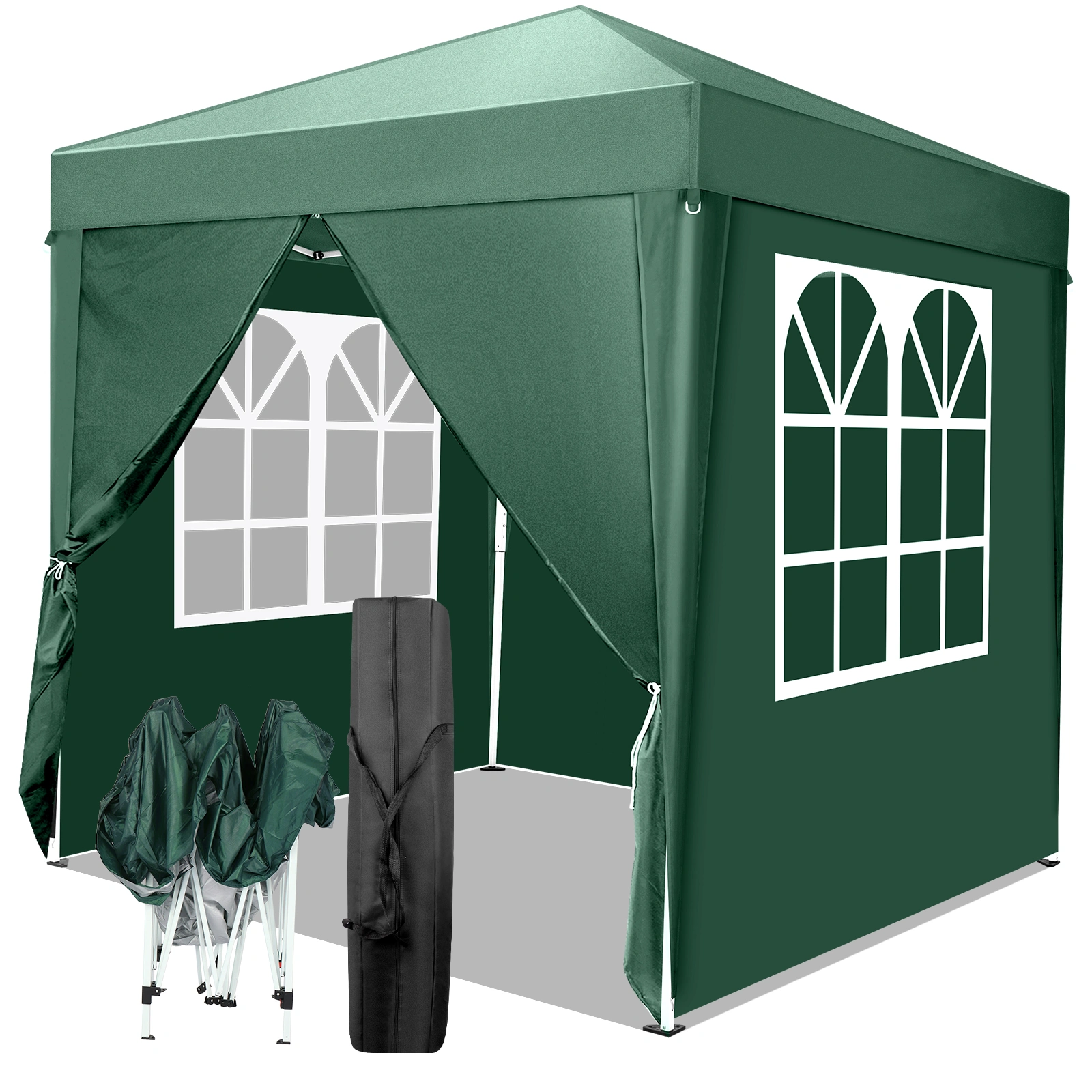 2x2m Green Waterproof Folding Tent, Right-Angle Portable Pop-up Shelter with 2 Doors & 2 Windows for Outdoor Camping
