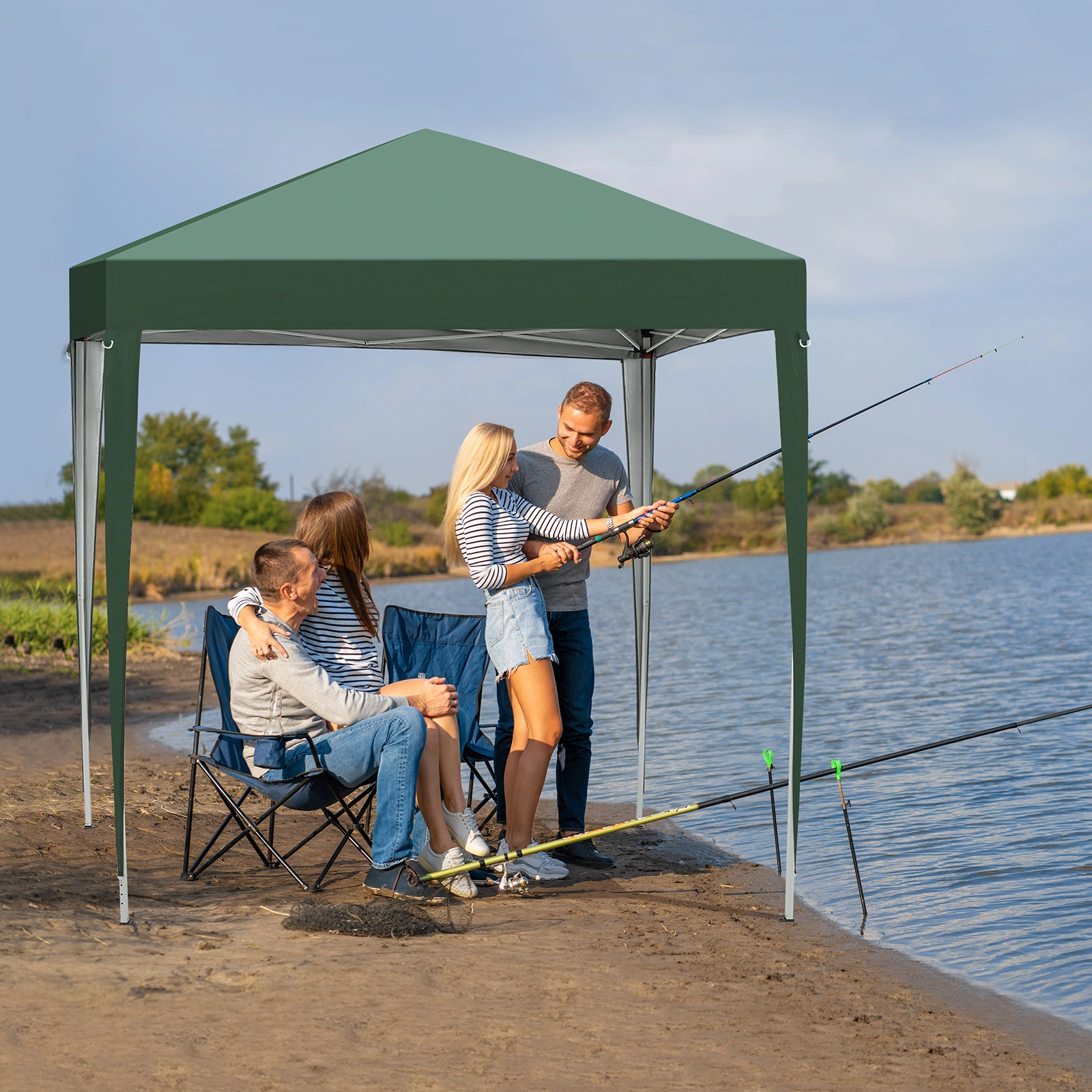 2x2m Green Waterproof Folding Tent, Right-Angle Portable Pop-up Shelter with 2 Doors & 2 Windows for Outdoor Camping view 10