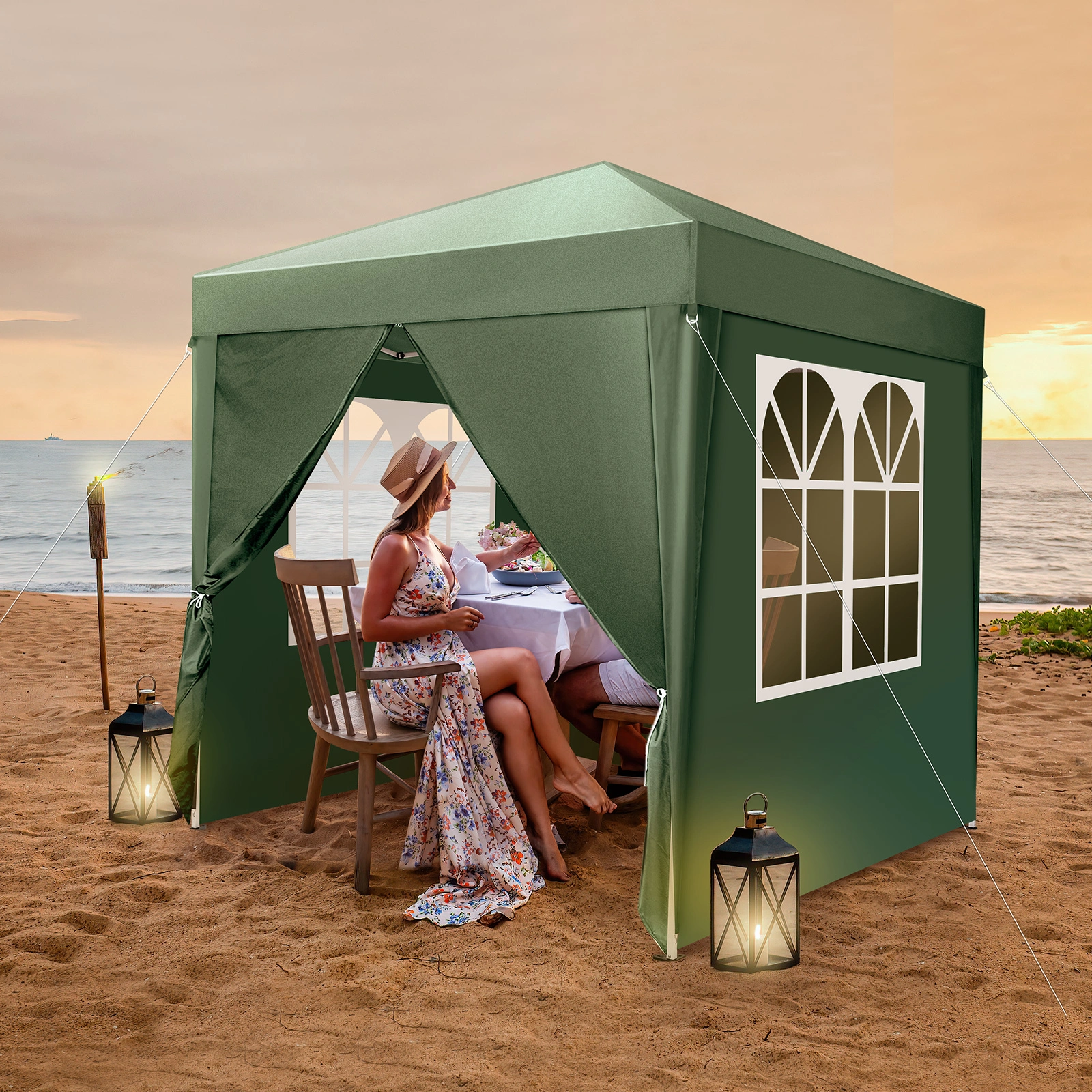 2x2m Green Waterproof Folding Tent, Right-Angle Portable Pop-up Shelter with 2 Doors & 2 Windows for Outdoor Camping view 11