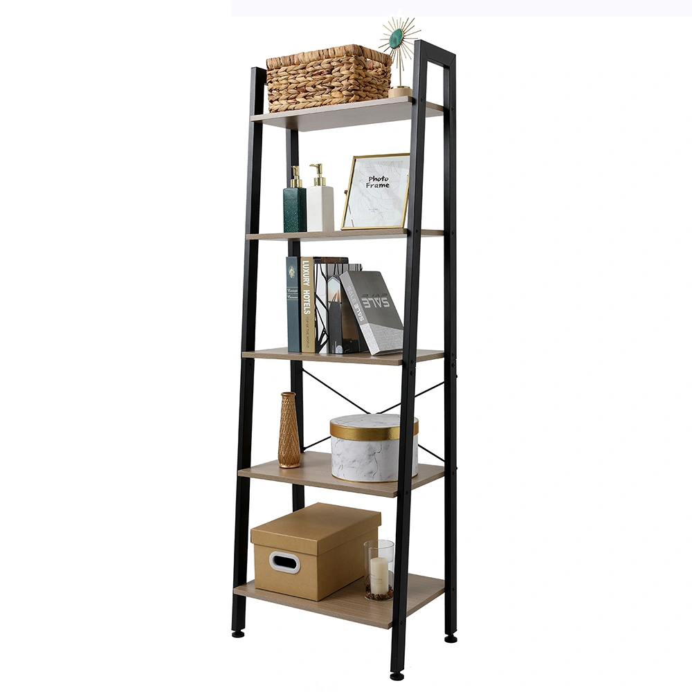 5 Tiers Industrial Ladder Shelf,Bookshelf, Storage Rack Shelf for Office, Bathroom, Living Room,Gray Color view 2