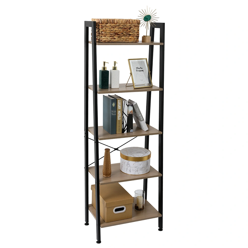 5 Tiers Industrial Ladder Shelf,Bookshelf, Storage Rack Shelf for Office, Bathroom, Living Room,Gray Color view 3