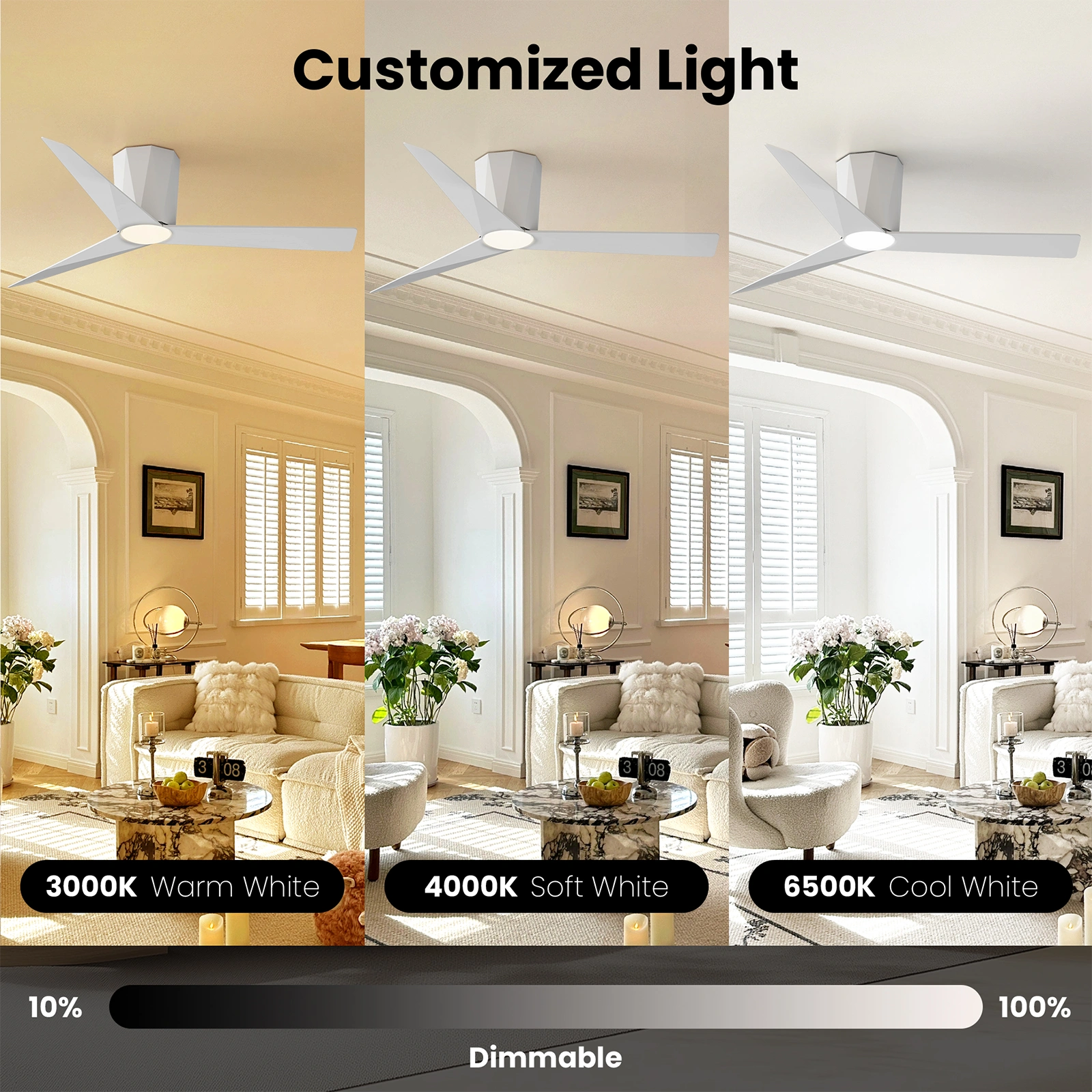 Ceiling Fans with Dimmable Led Lights, 52 Inch Flush Mount Ceiling Fan Remote Control, Quiet DC Reversible Motor for Summer Winter, Low Profile Modern ABS Blades Indoor Use, 3X-Z3[Unable ship on weekends, TK/TEMU only for pickup, only TX10643 warehou view 10