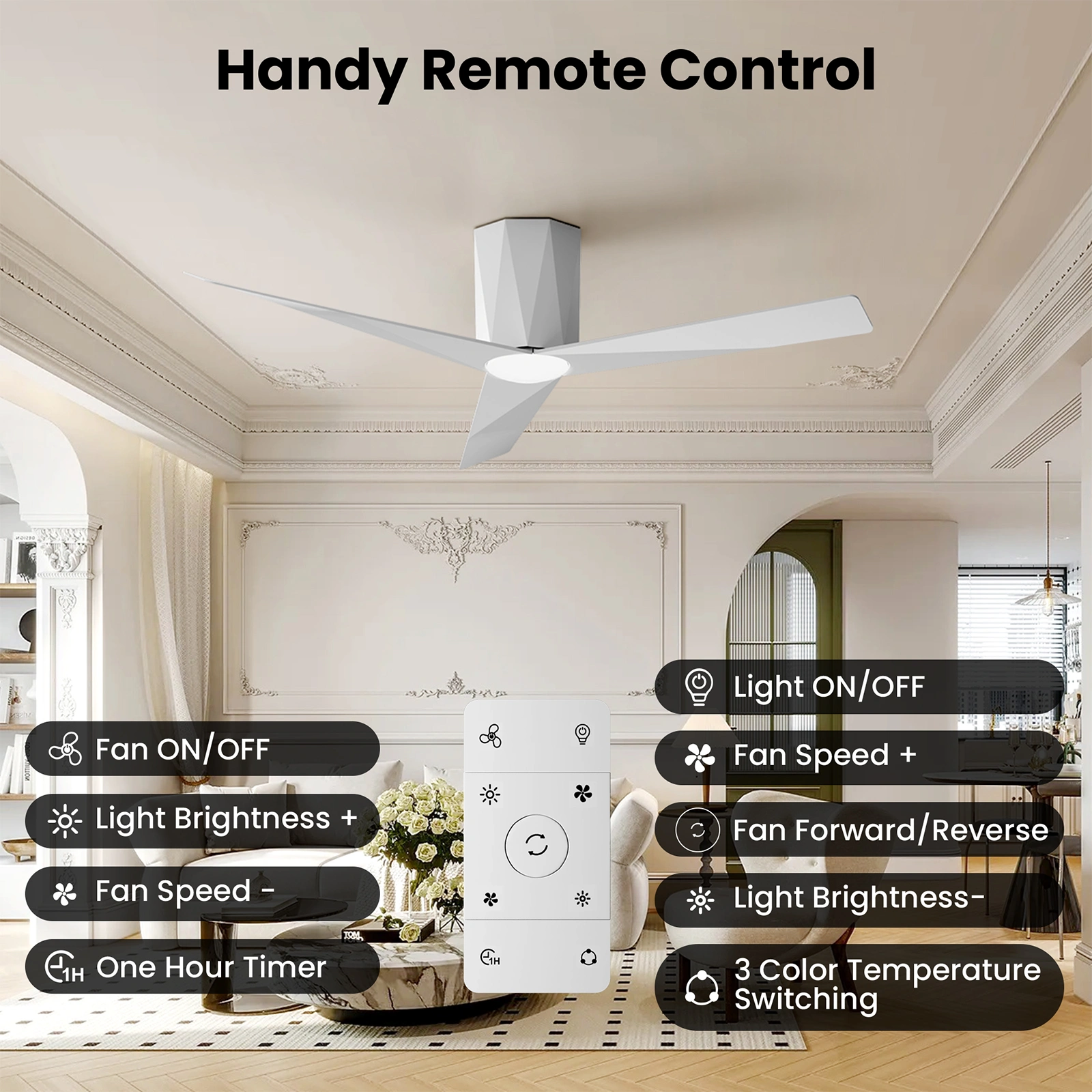 Ceiling Fans with Dimmable Led Lights, 52 Inch Flush Mount Ceiling Fan Remote Control, Quiet DC Reversible Motor for Summer Winter, Low Profile Modern ABS Blades Indoor Use, 3X-Z3[Unable ship on weekends, TK/TEMU only for pickup, only TX10643 warehou view 4