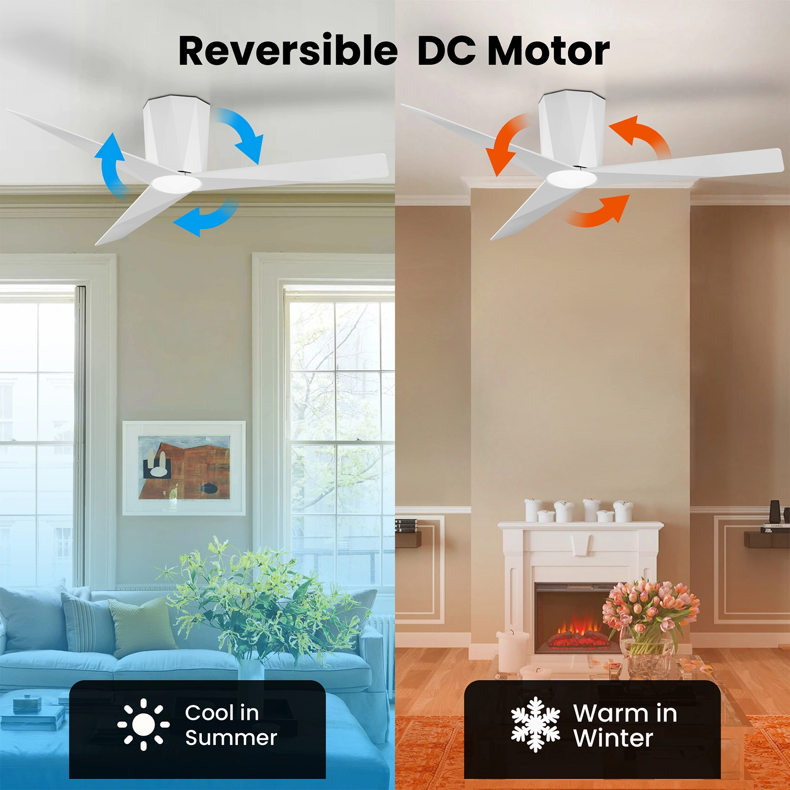 Ceiling Fans with Dimmable Led Lights, 52 Inch Flush Mount Ceiling Fan Remote Control, Quiet DC Reversible Motor for Summer Winter, Low Profile Modern ABS Blades Indoor Use, 3X-Z3[Unable ship on weekends, TK/TEMU only for pickup, only TX10643 warehou view 8