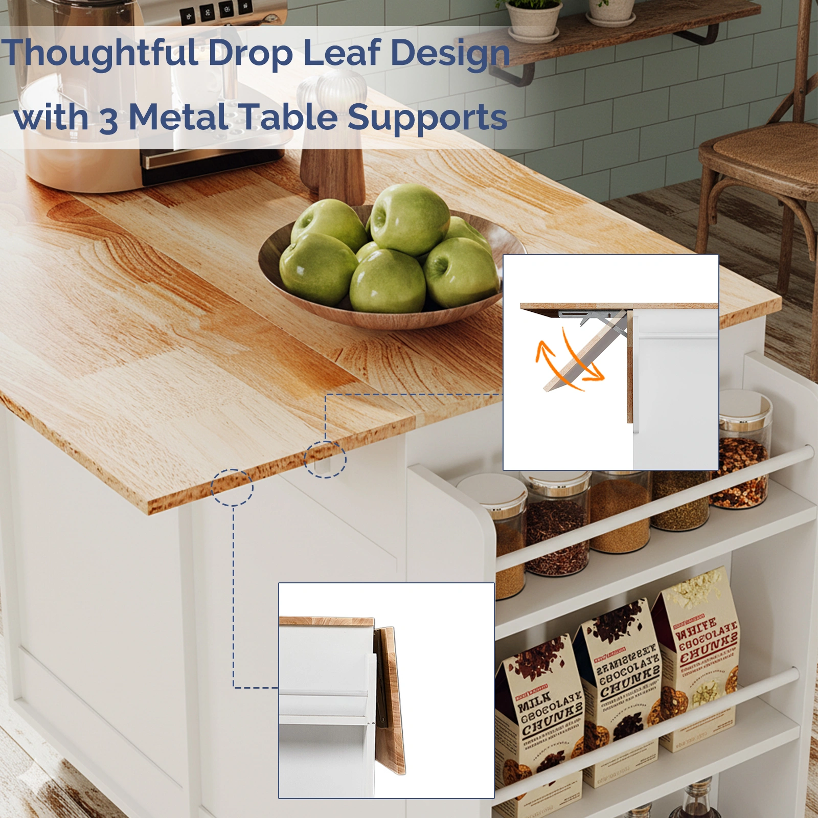 (Do Not Sale on Amazon) 4-Door 2-Drawer Grille Food Cart Champagne Gold Thermoformed Door Panels Bakelite Handles Bakelite Countertop MDF Cabinets and Serving Sideboard 43.07*29.17*32.68in White view 8
