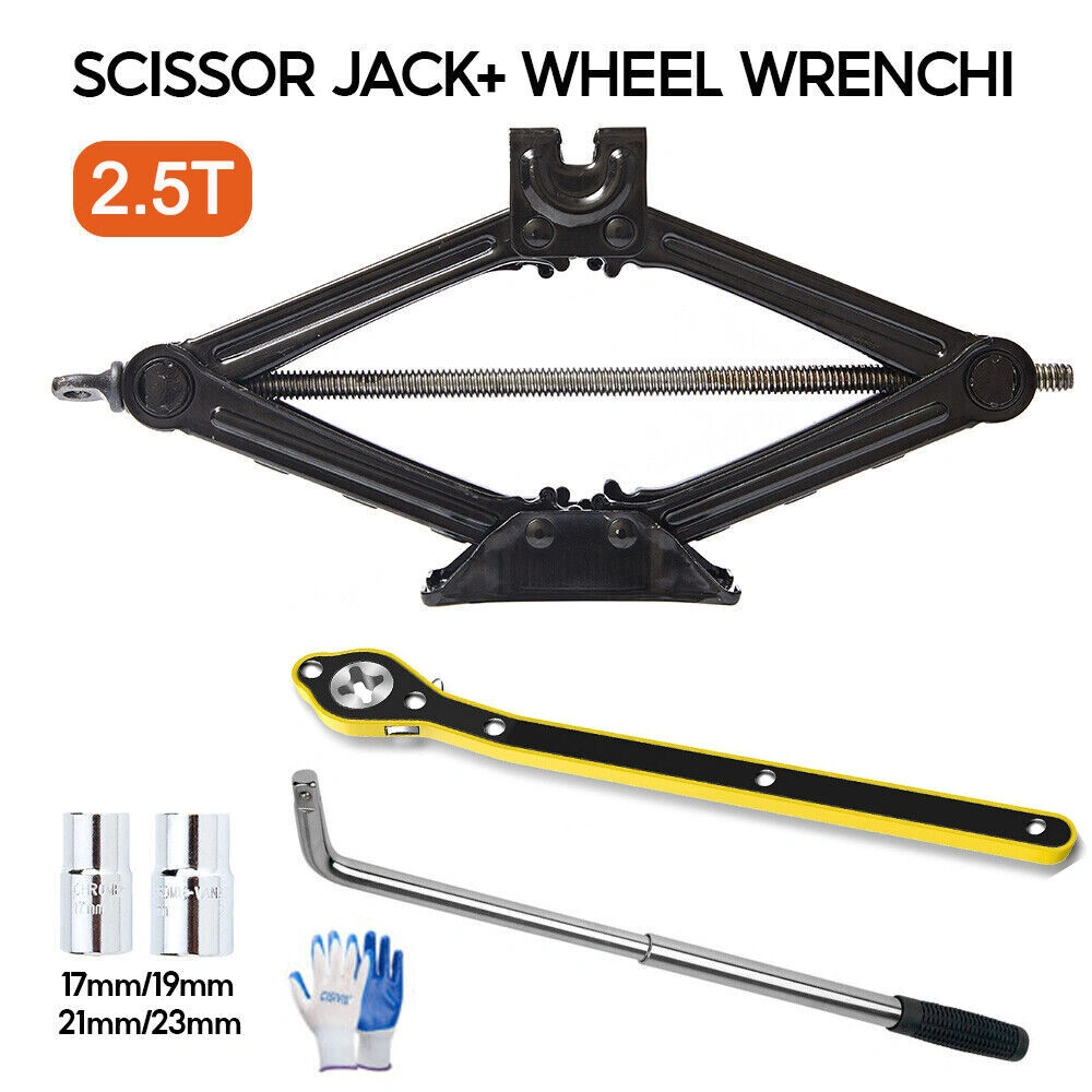 2.5 Ton Scissor Car Jack with Extendable Wheel Nut Key, Socket Wrench, Auto & Van Tire Hand Tool Kit